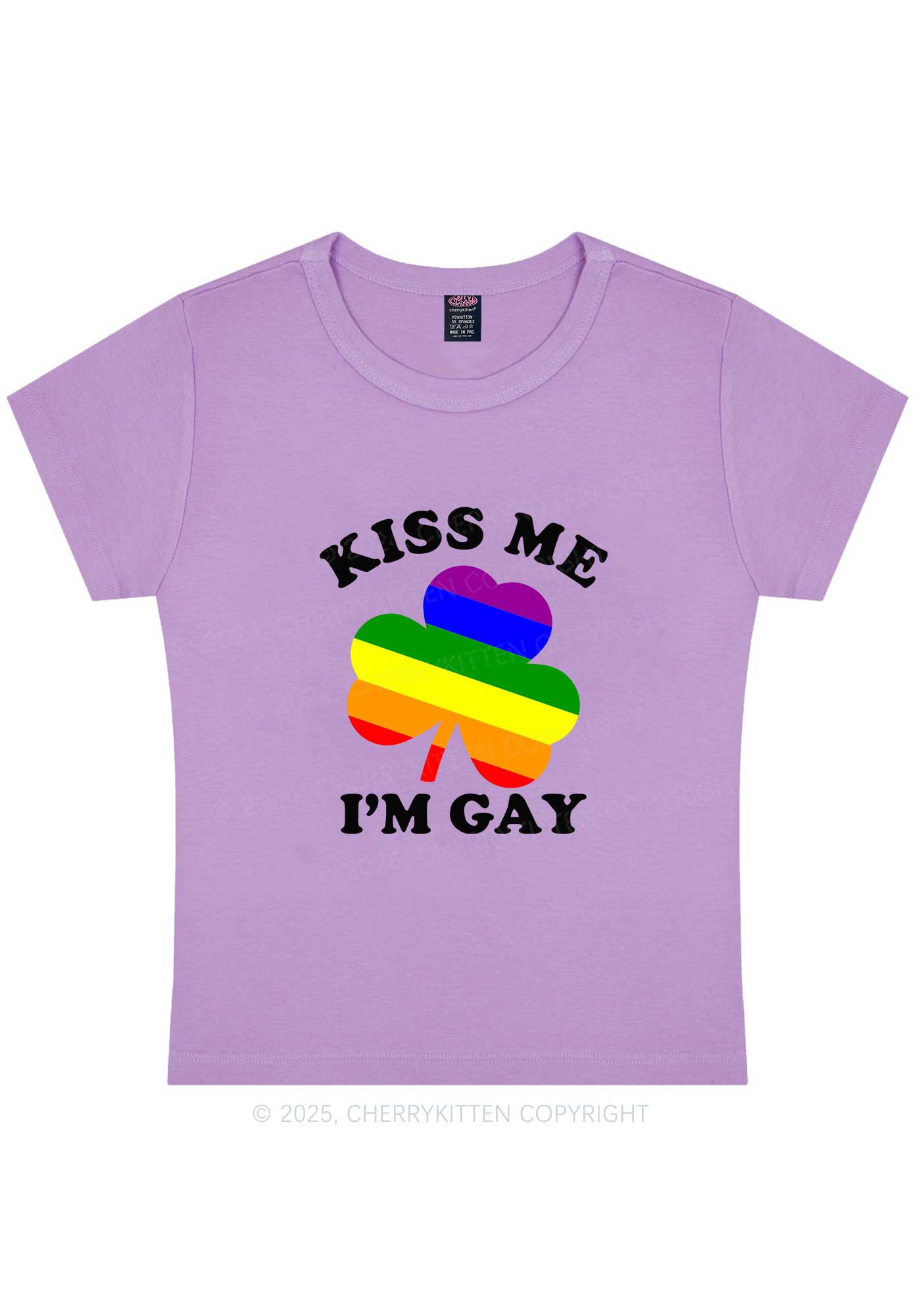 Kiss Me Im Gay St Patricks Y2K Baby Tee Cherrykitten - Image 7