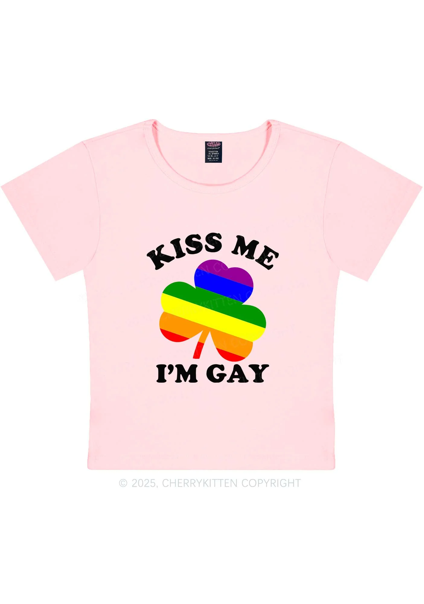 Kiss Me Im Gay St Patricks Y2K Baby Tee Cherrykitten - Image 9