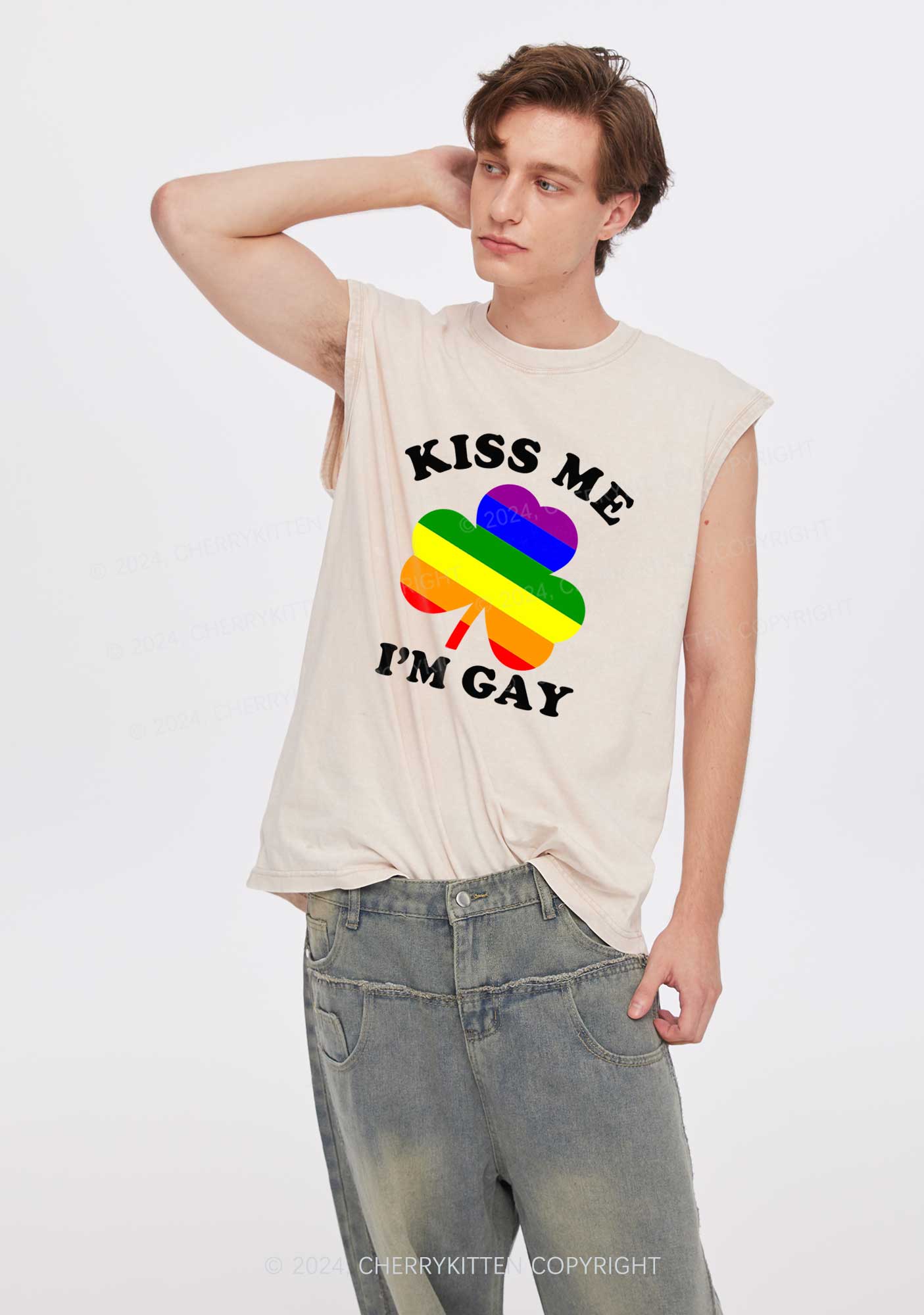 Kiss Me Im Gay St Patricks Y2K Washed Tank Cherrykitten - Image 2