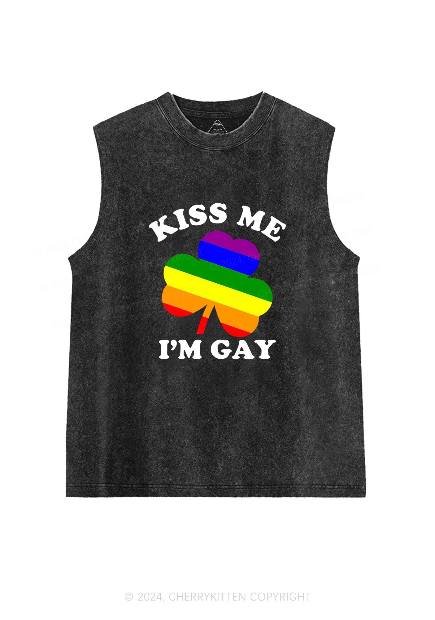 Kiss Me Im Gay St Patricks Y2K Washed Tank Cherrykitten - Image 3