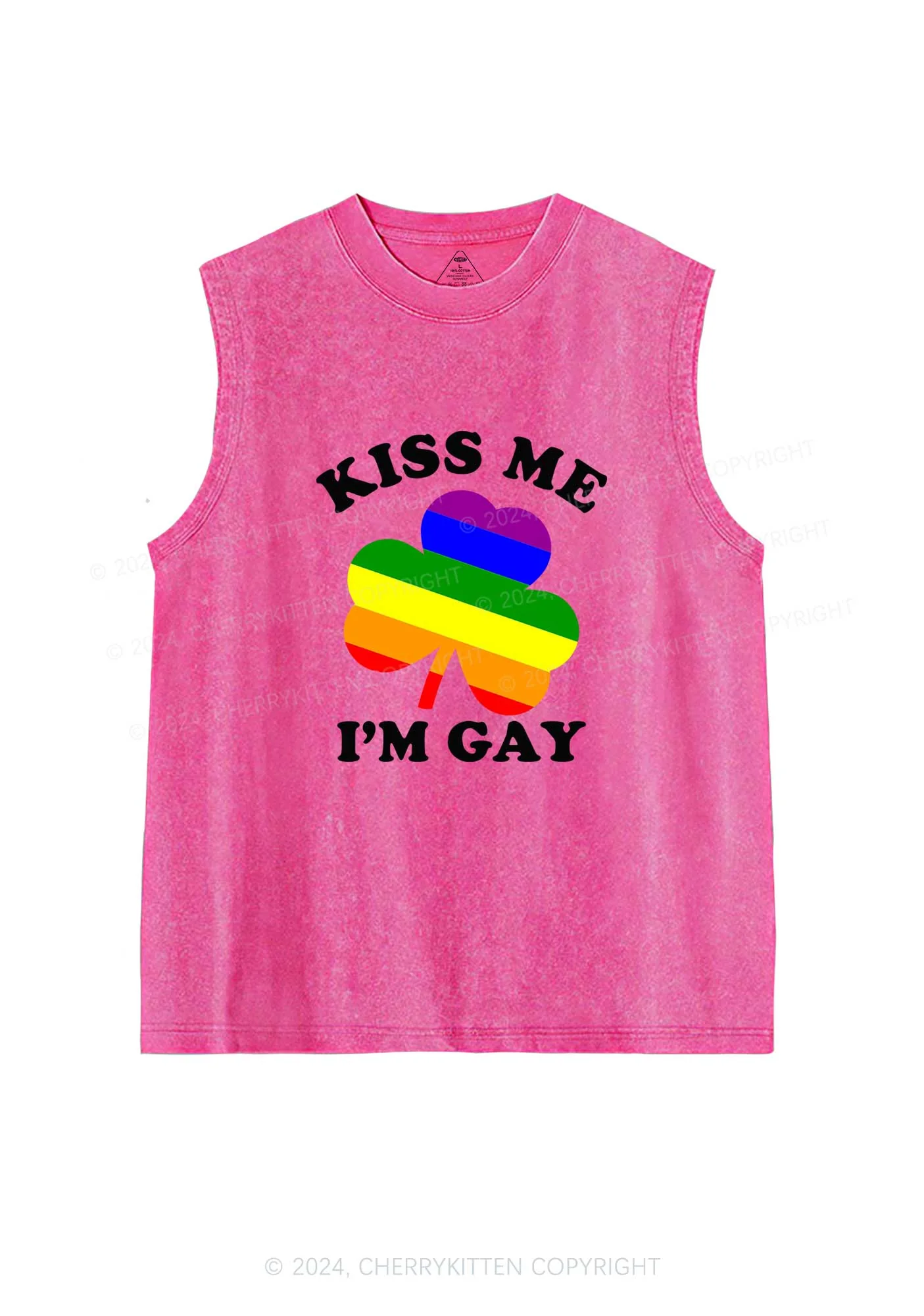 Kiss Me Im Gay St Patricks Y2K Washed Tank Cherrykitten - Image 4