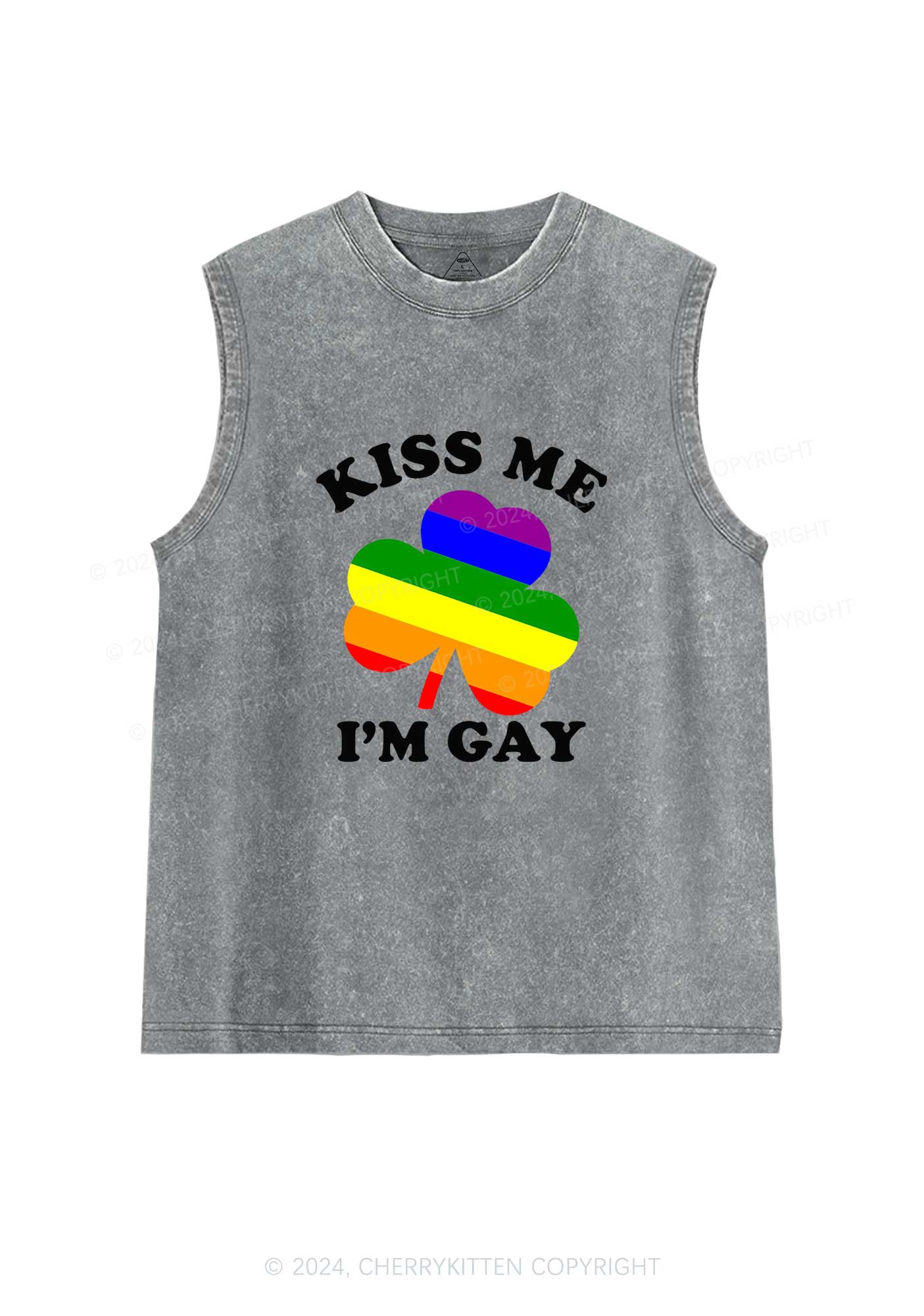Kiss Me Im Gay St Patricks Y2K Washed Tank Cherrykitten - Image 5