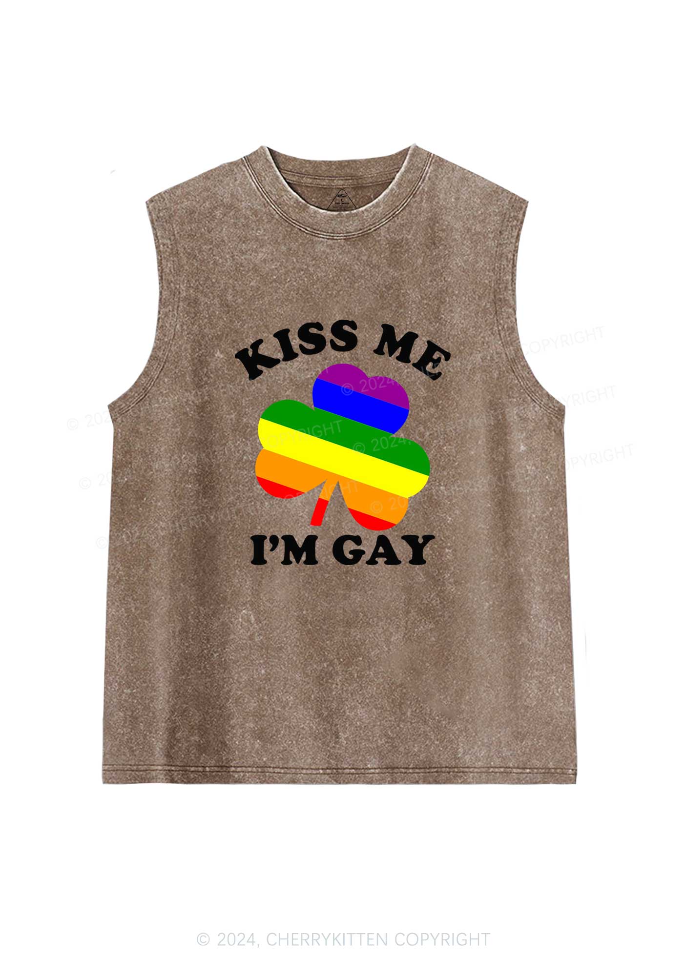 Kiss Me Im Gay St Patricks Y2K Washed Tank Cherrykitten - Image 6