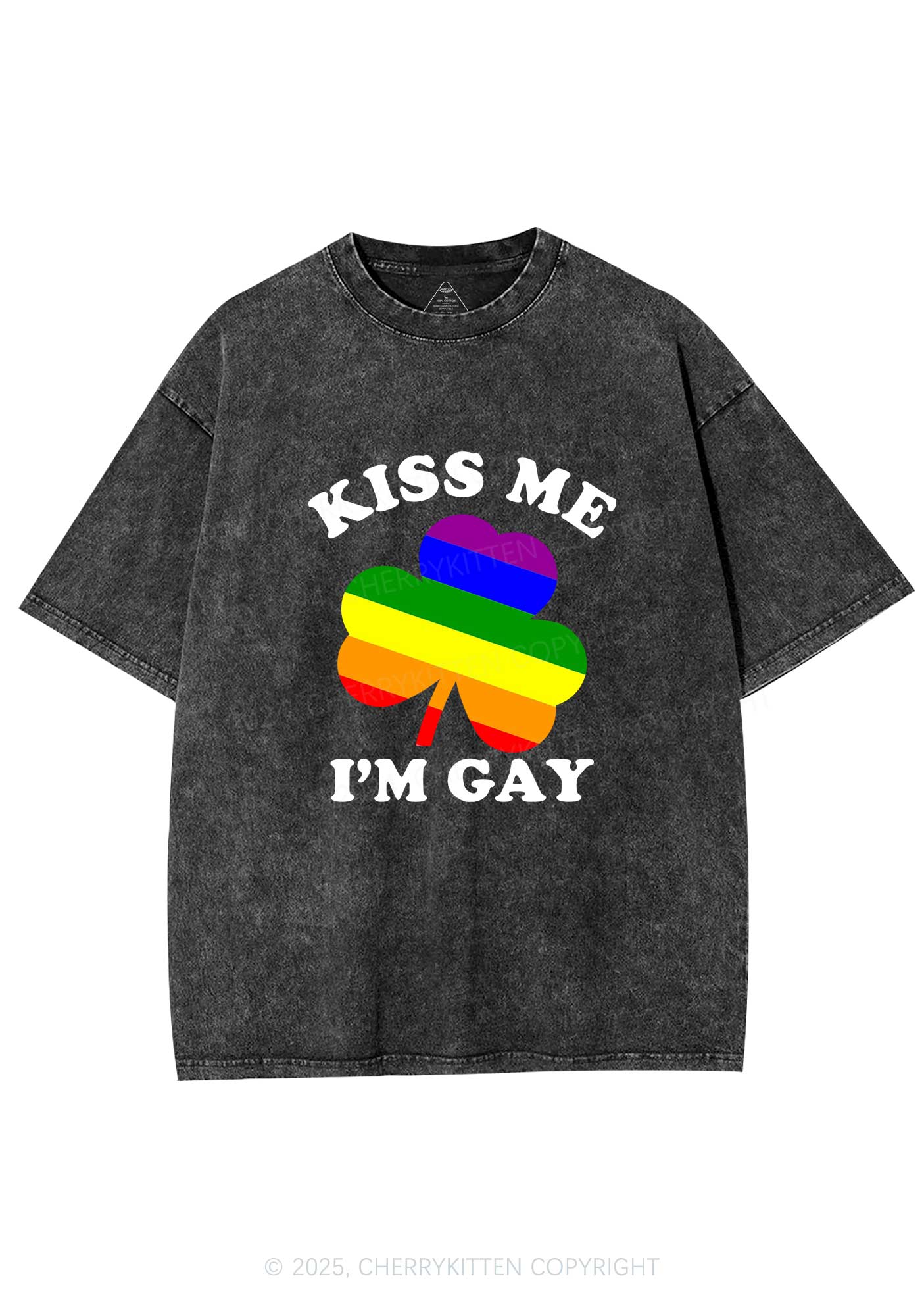Kiss Me Im Gay St Patricks Y2K Washed Tee Cherrykitten - Image 3