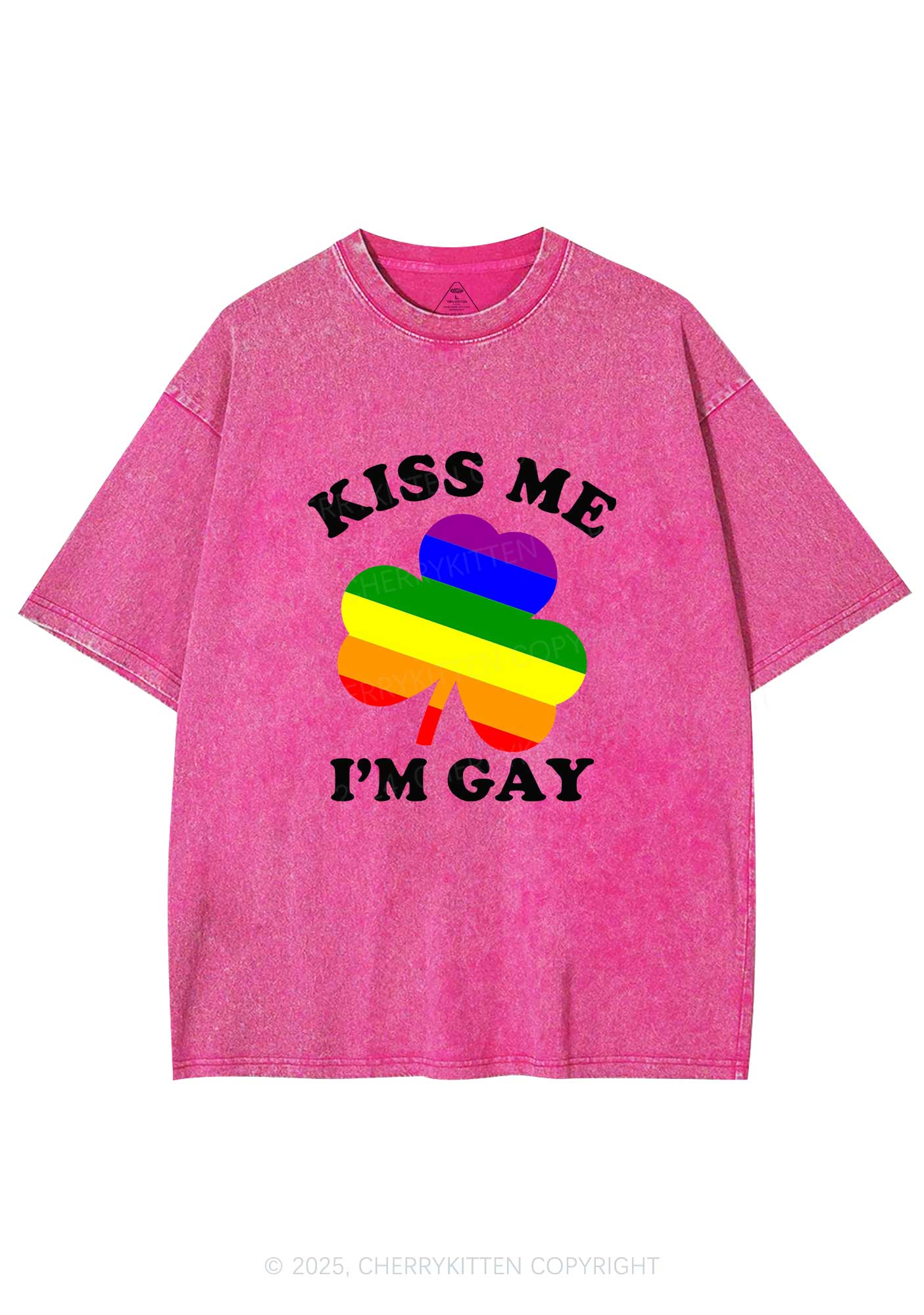 Kiss Me Im Gay St Patricks Y2K Washed Tee Cherrykitten - Image 4