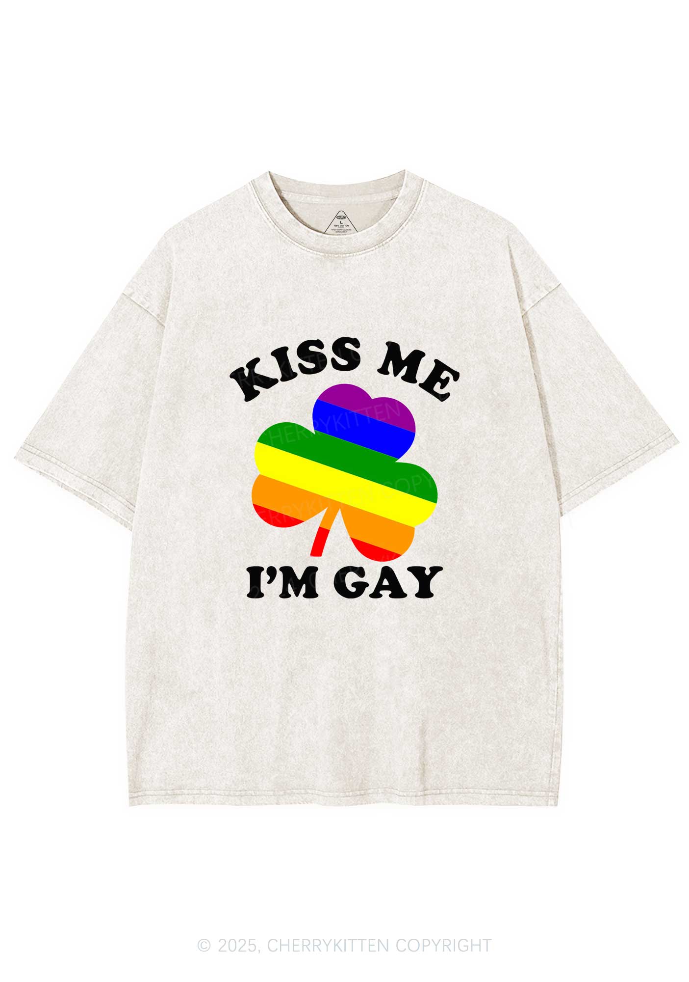 Kiss Me Im Gay St Patricks Y2K Washed Tee Cherrykitten - Image 5