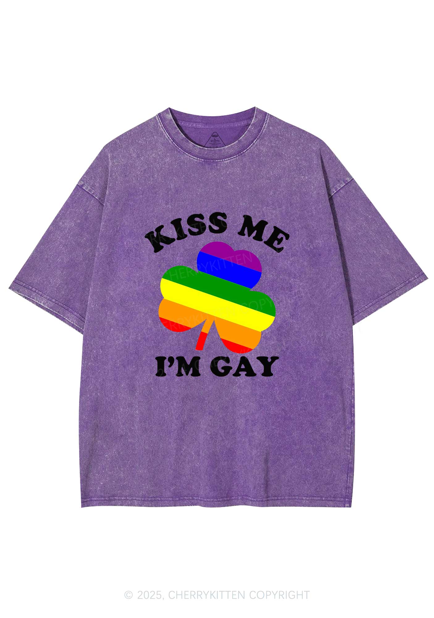 Kiss Me Im Gay St Patricks Y2K Washed Tee Cherrykitten - Image 6