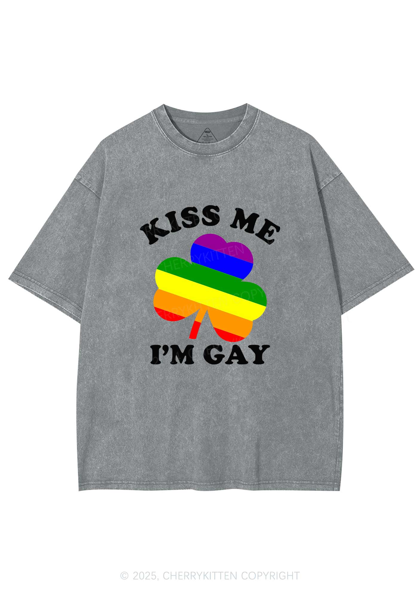 Kiss Me Im Gay St Patricks Y2K Washed Tee Cherrykitten - Image 7