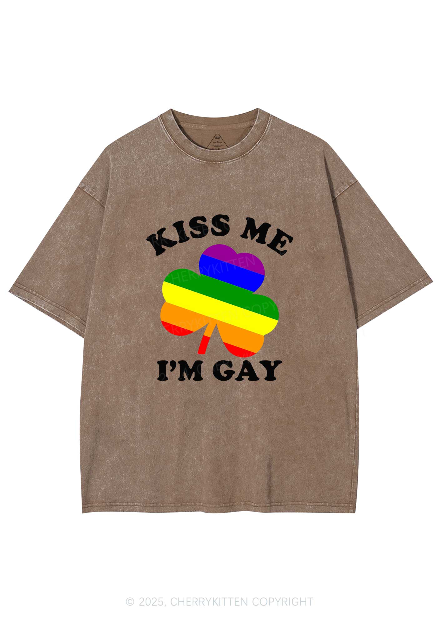 Kiss Me Im Gay St Patricks Y2K Washed Tee Cherrykitten - Image 8