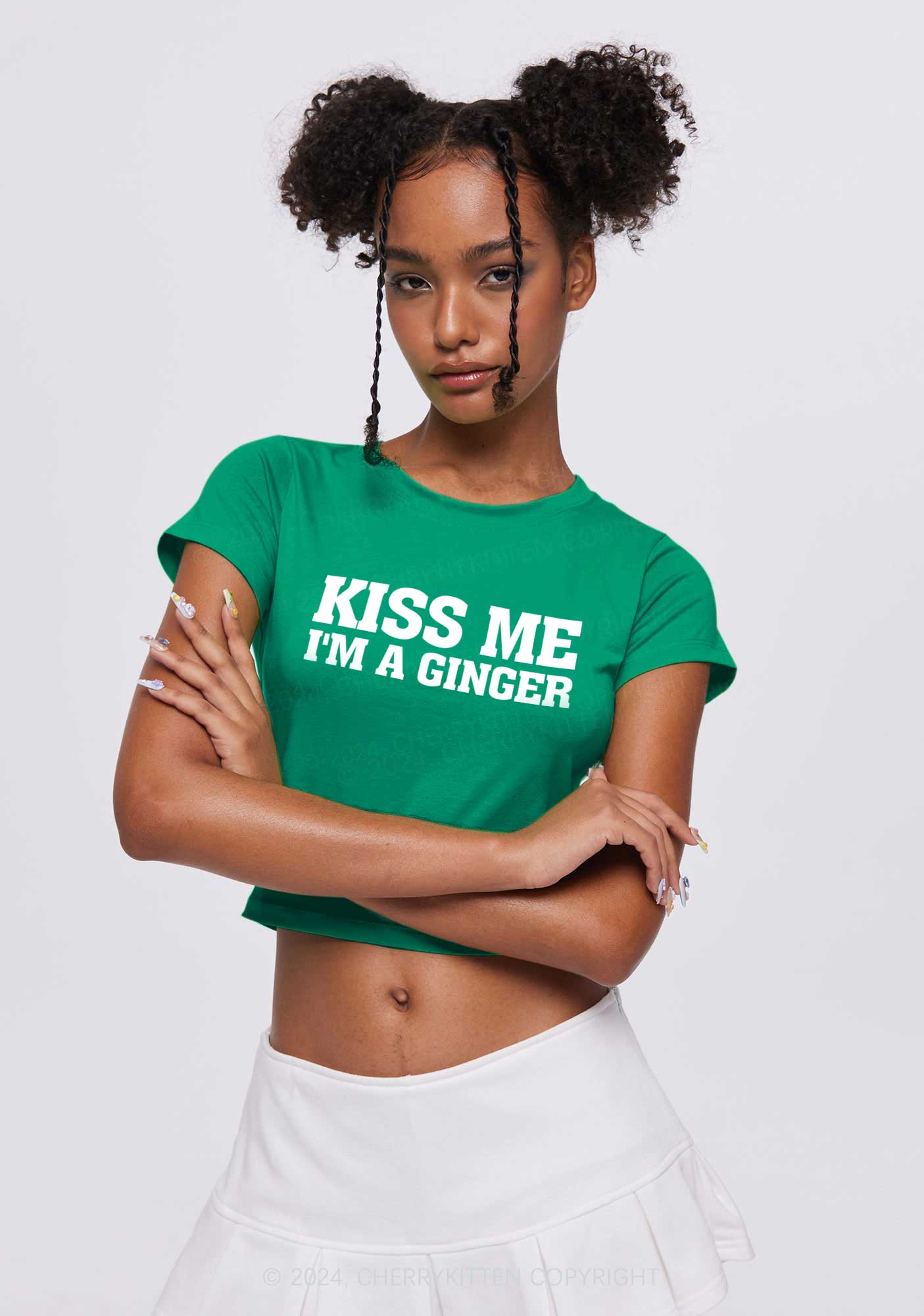Kiss Me Im Ginger St Patricks Y2K Baby Tee Cherrykitten - Image 2