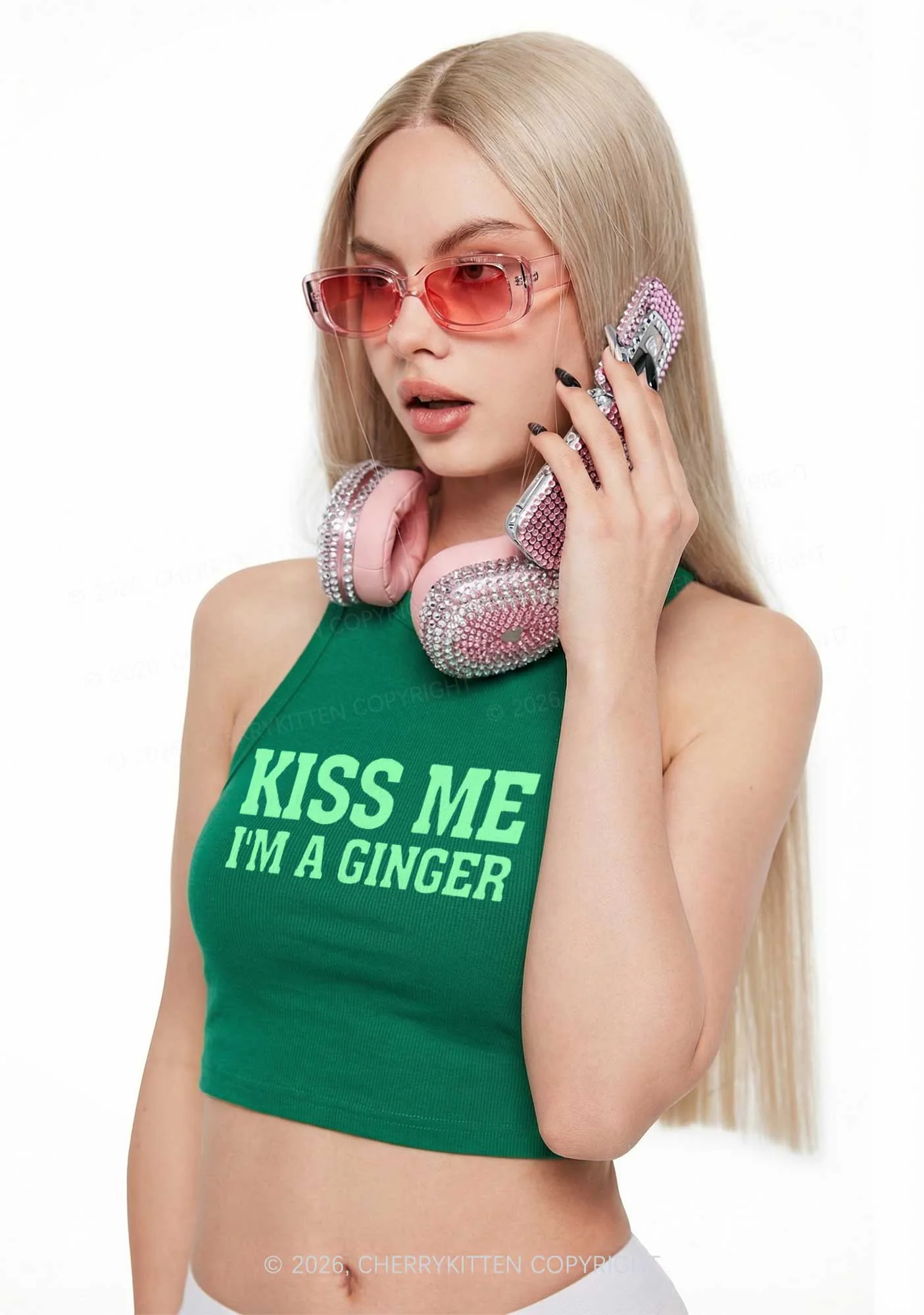 Kiss Me Im Ginger St Patricks Y2K Crop Tank Top Cherrykitten - Image 2