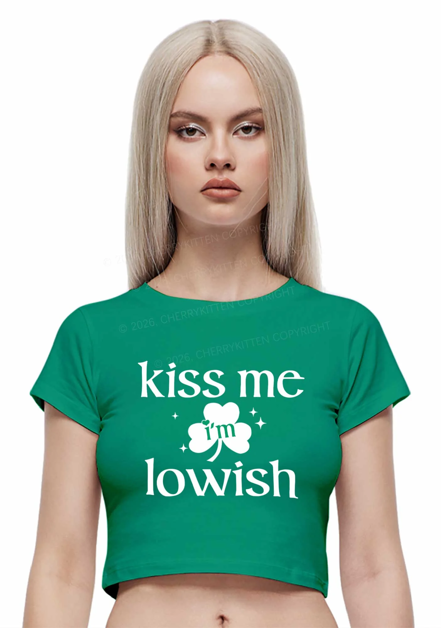 Kiss Me Im Iowish St Patricks Y2K Baby Tee Cherrykitten - Image 2
