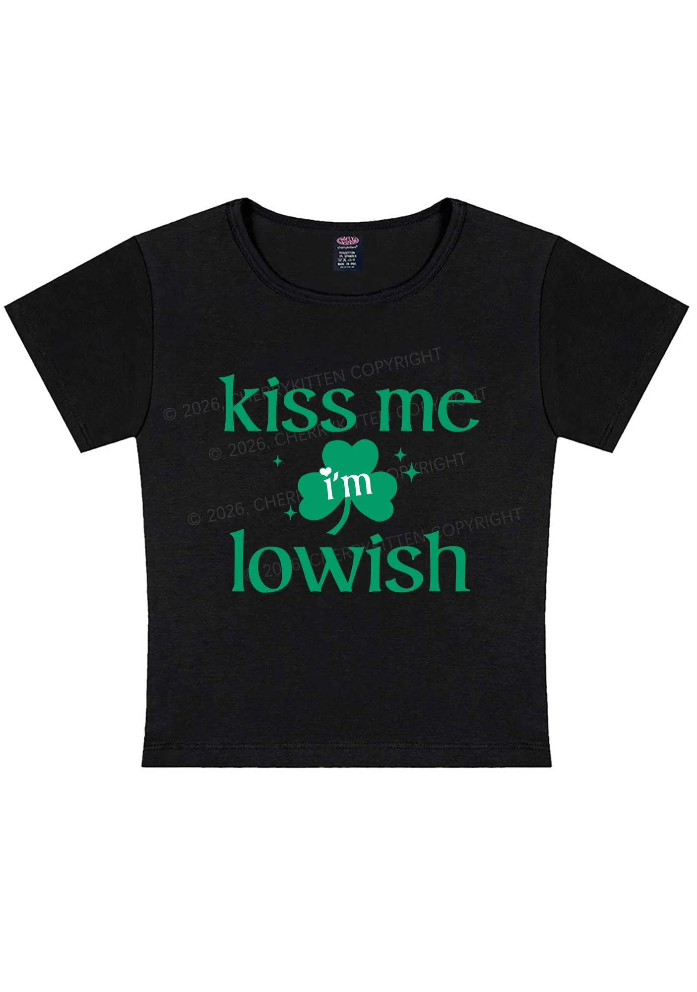 Kiss Me Im Iowish St Patricks Y2K Baby Tee Cherrykitten - Image 3