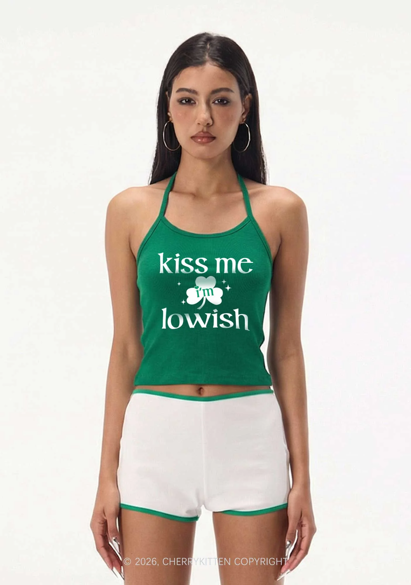 Kiss Me Im Iowish St Patricks Y2K Halter Neck Cami Cherrykitten - Image 2