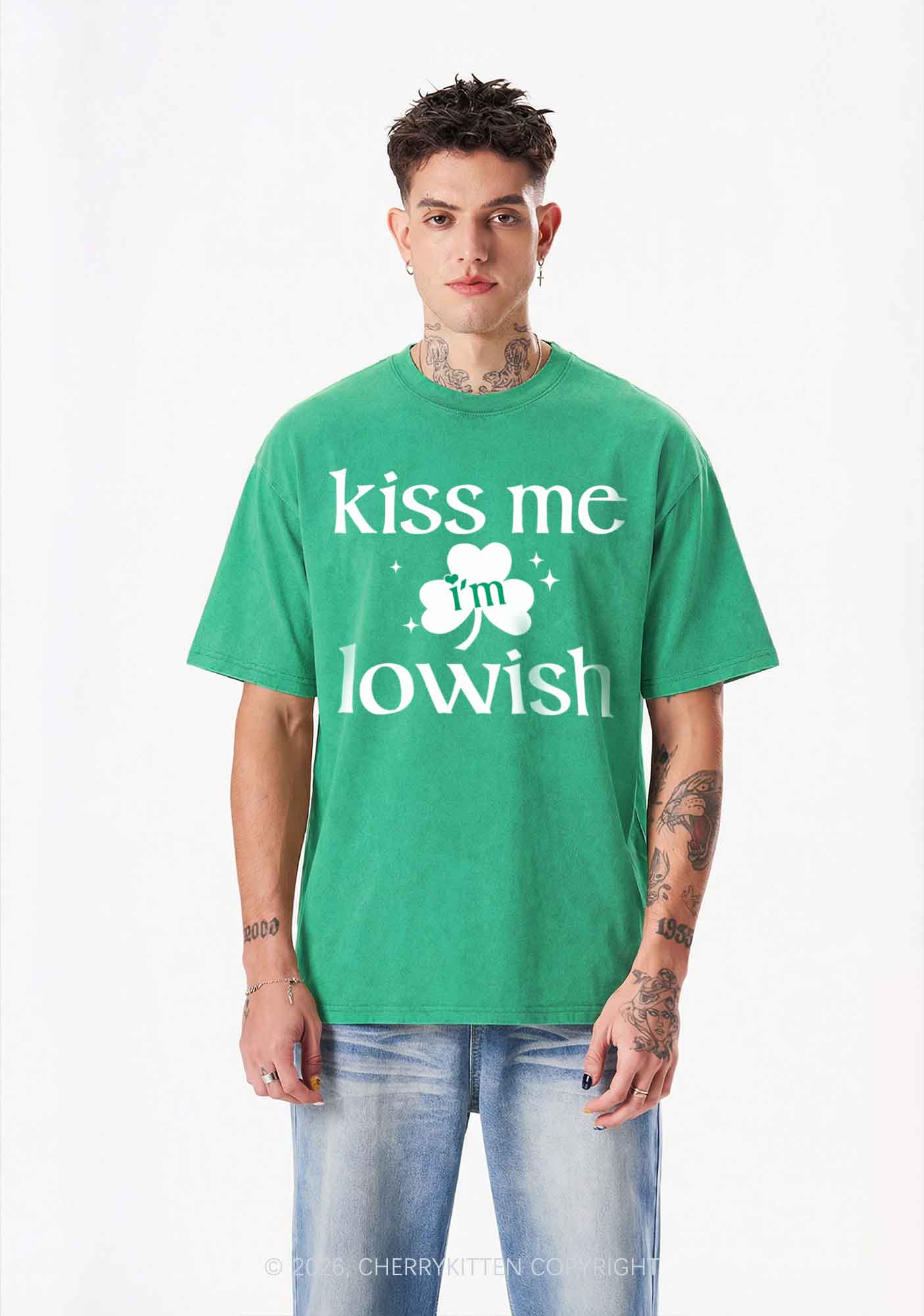 Kiss Me Im Iowish St Patricks Y2K Shirts Washed Tee Cherrykitten - Image 2