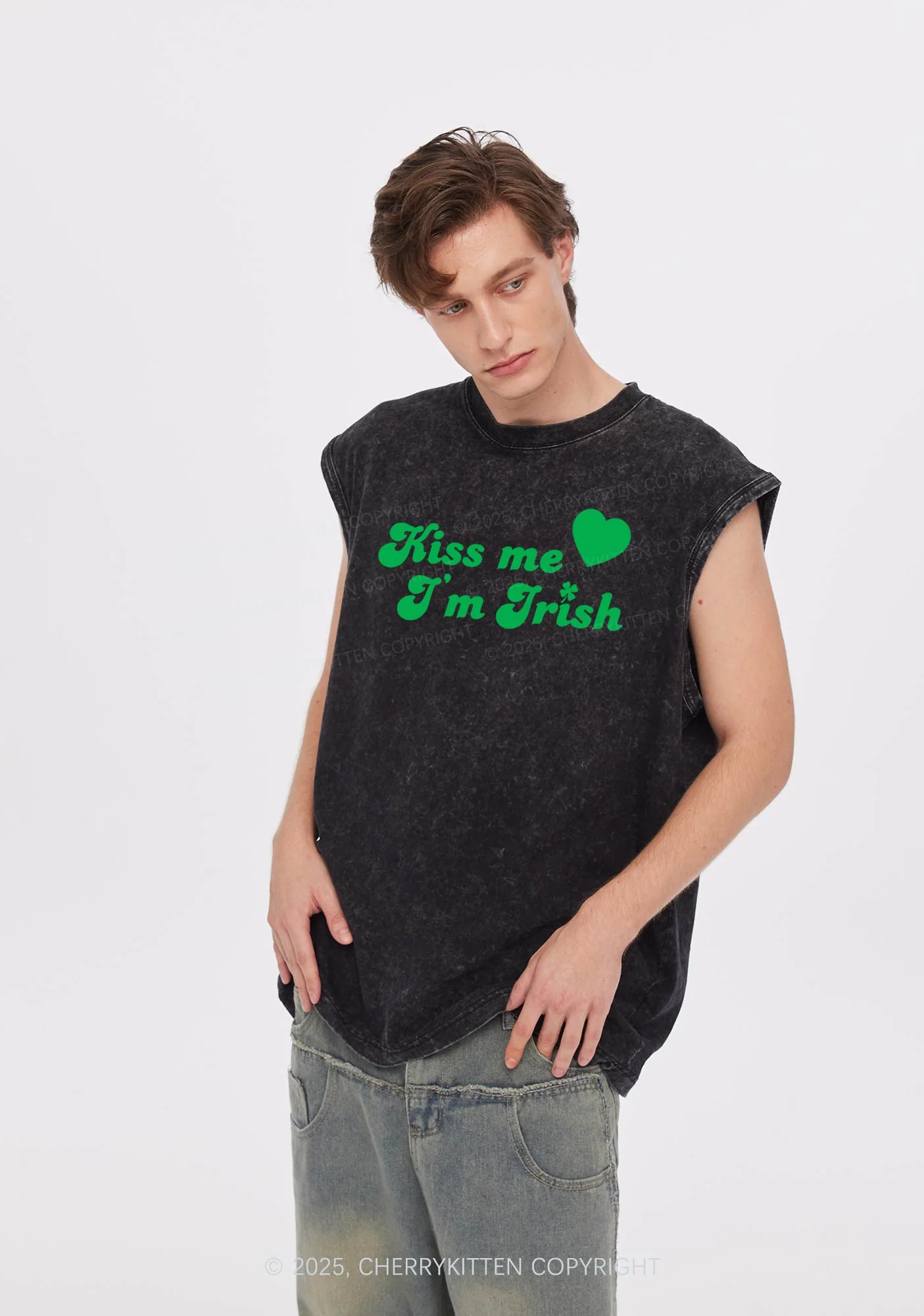Kiss Me I'm Irish St Patricks Y2K Washed Tank Cherrykitten - Image 2
