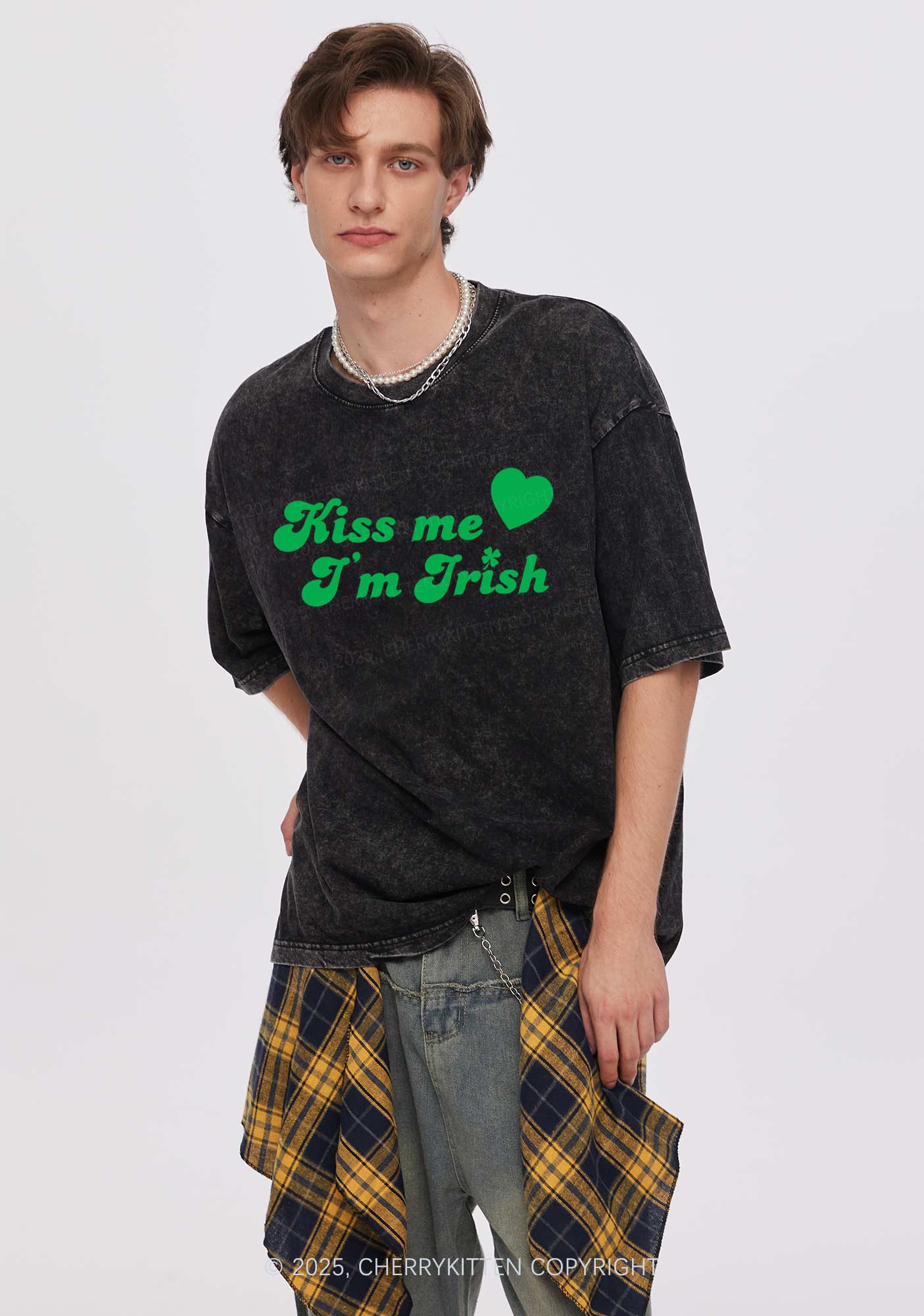 Kiss Me I'm Irish St Patricks Y2K Washed Tee Cherrykitten - Image 2