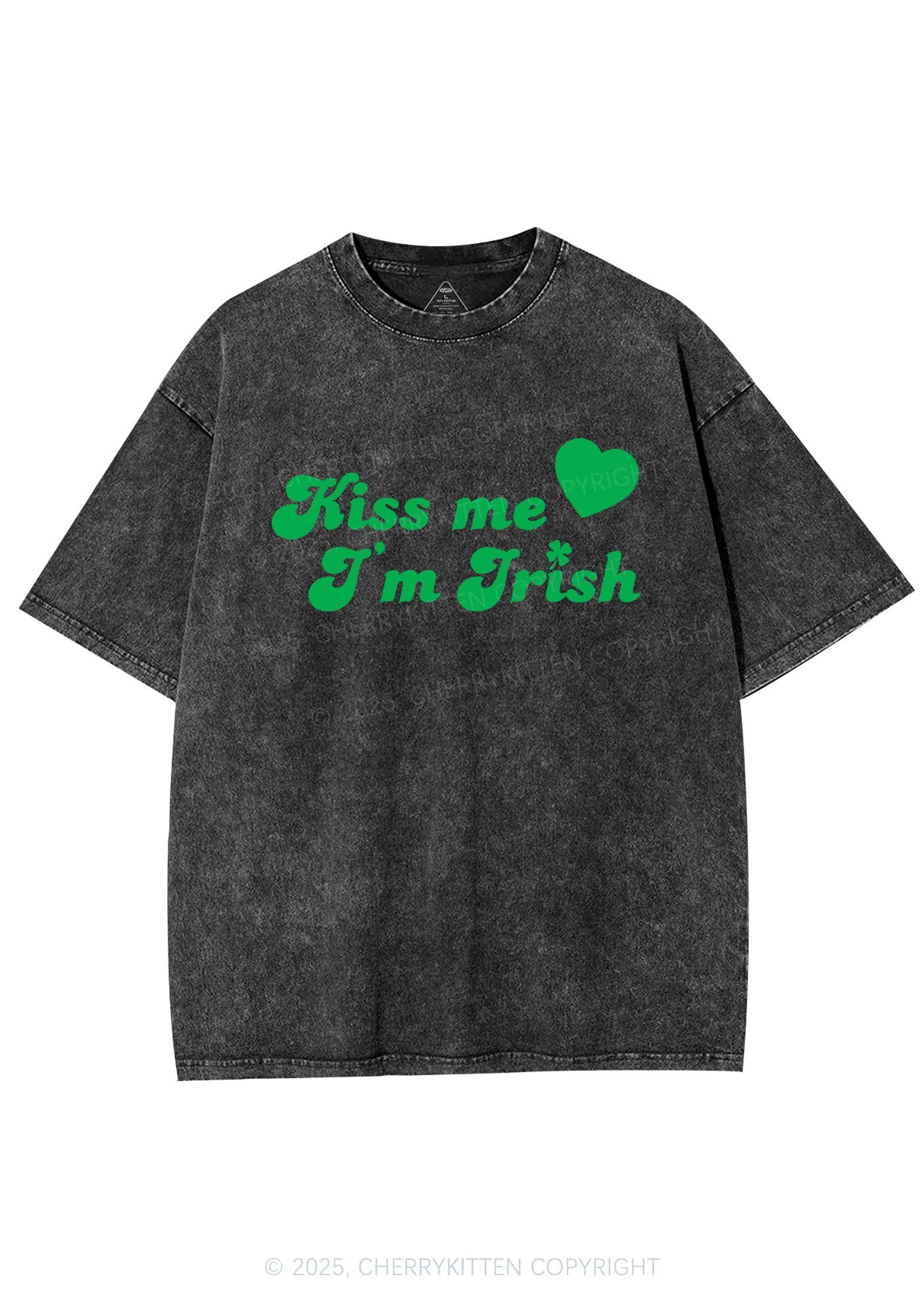 Kiss Me I'm Irish St Patricks Y2K Washed Tee Cherrykitten - Image 3