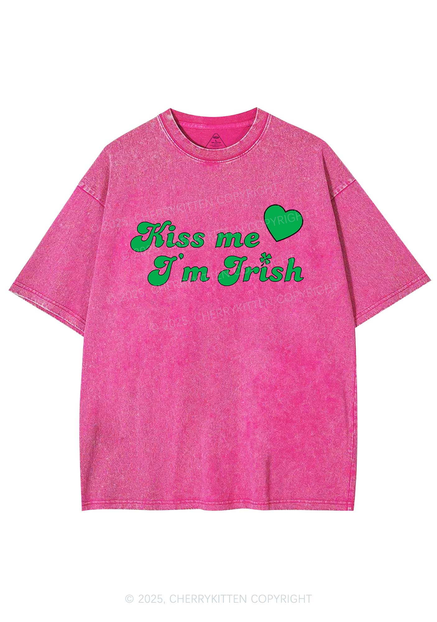Kiss Me I'm Irish St Patricks Y2K Washed Tee Cherrykitten - Image 5