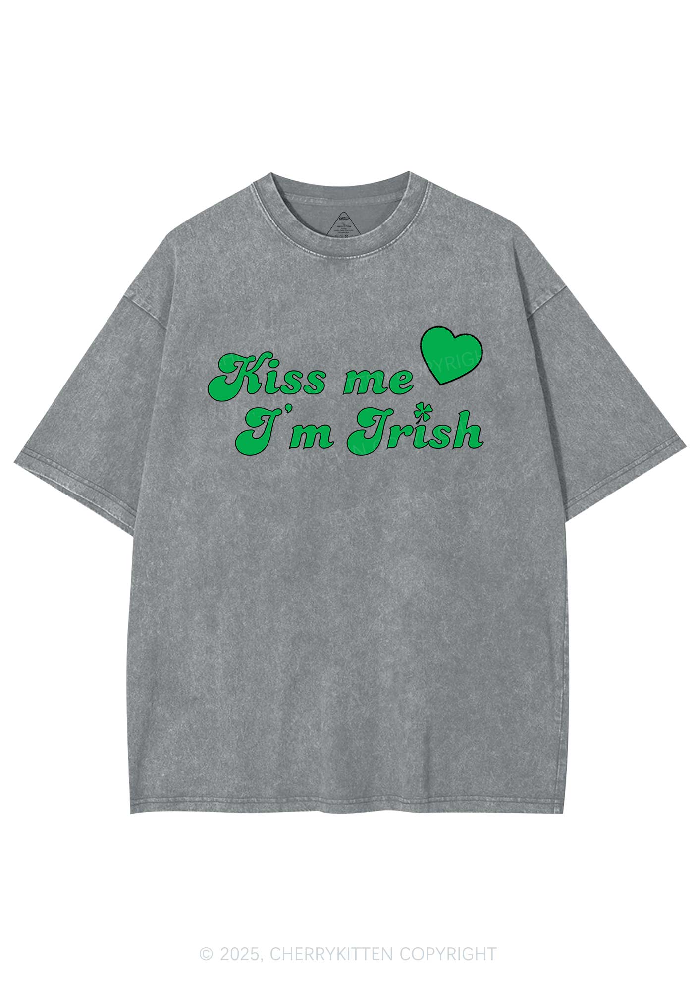Kiss Me I'm Irish St Patricks Y2K Washed Tee Cherrykitten - Image 8