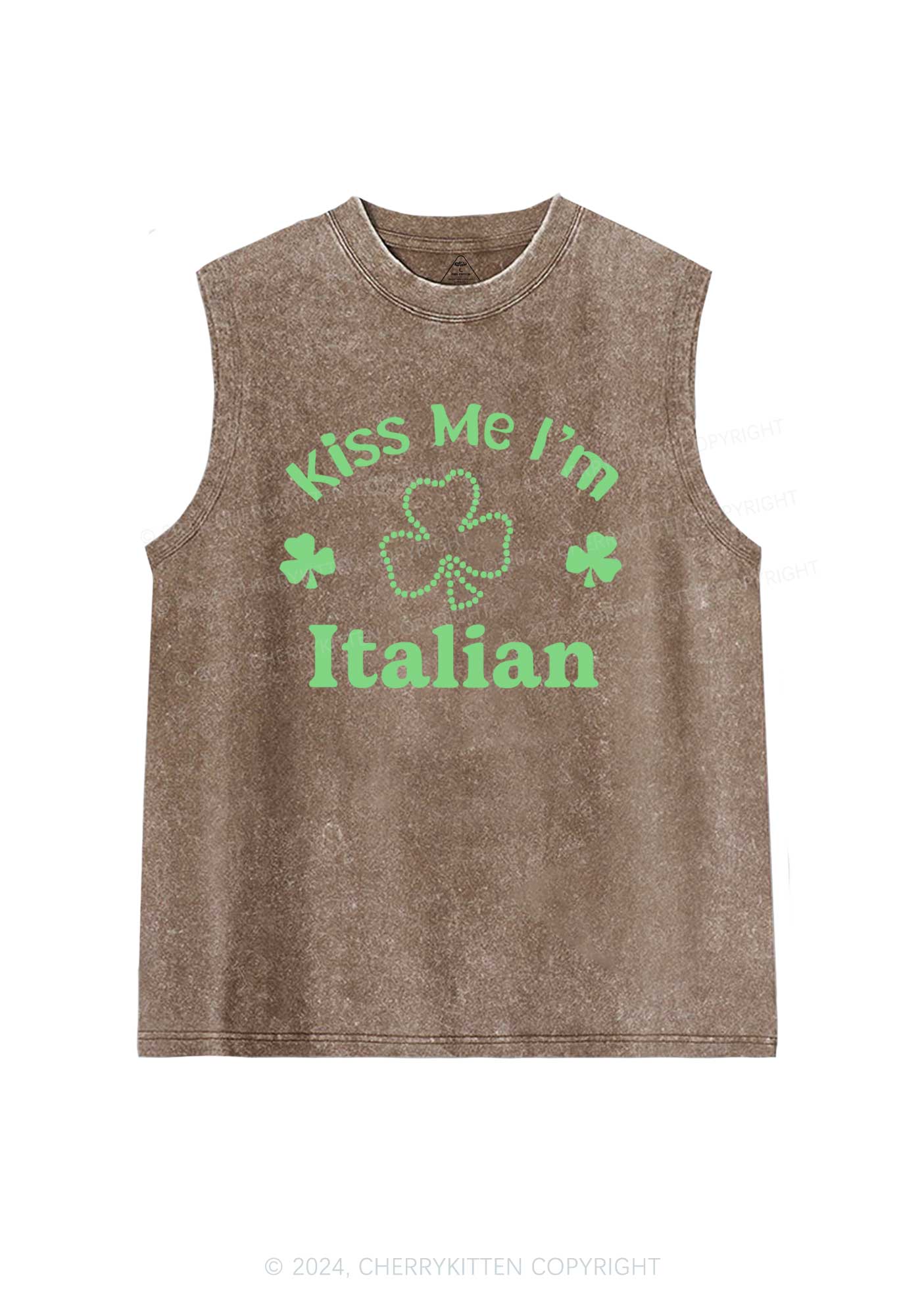 Kiss Me Im Italian St Patricks Y2K Washed Tank Cherrykitten - Image 5