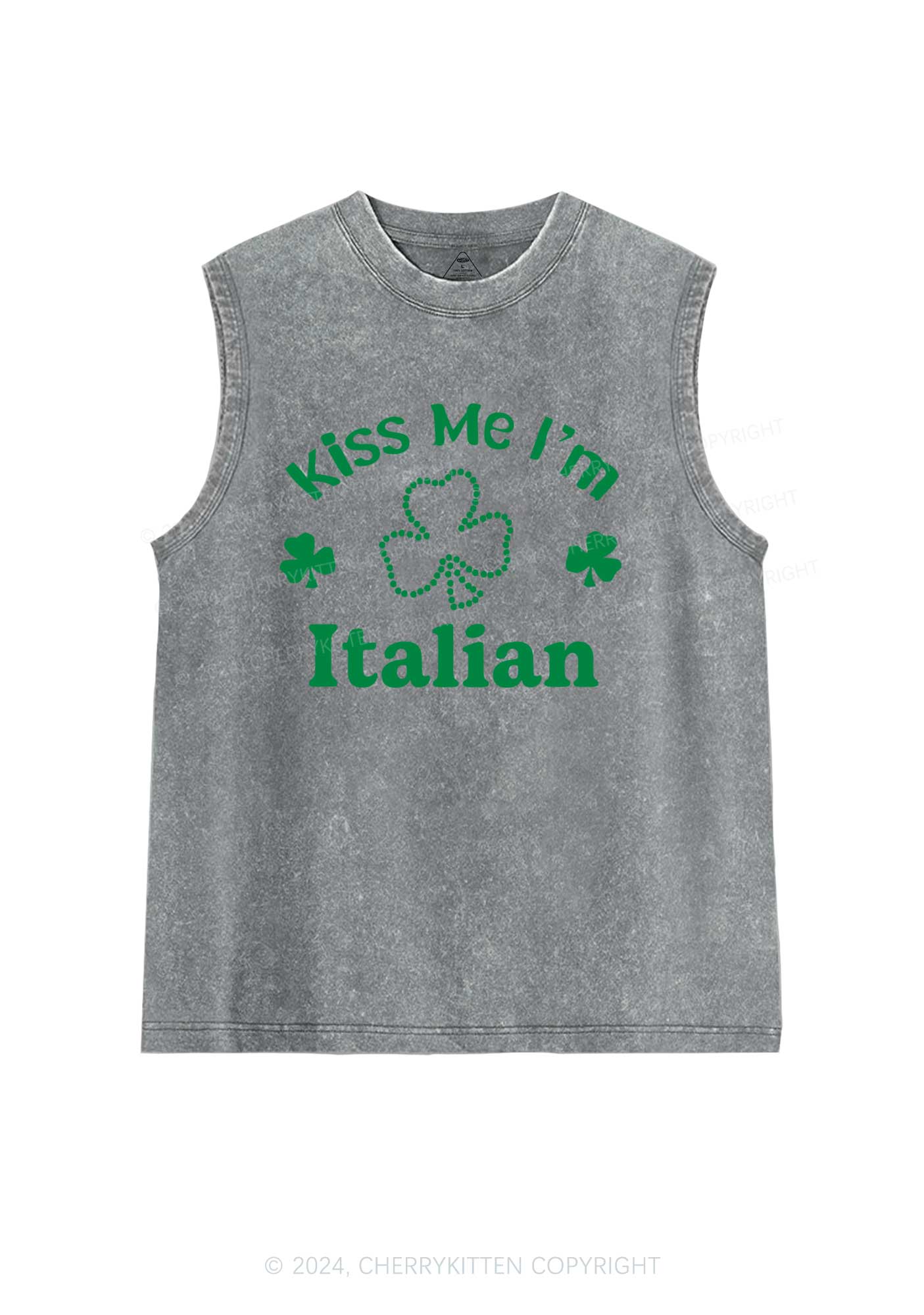Kiss Me Im Italian St Patricks Y2K Washed Tank Cherrykitten - Image 6