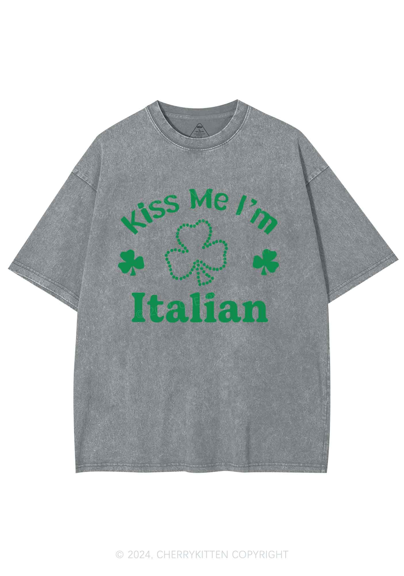 Kiss Me Im Italian St Patricks Y2K Washed Tee Cherrykitten - Image 10