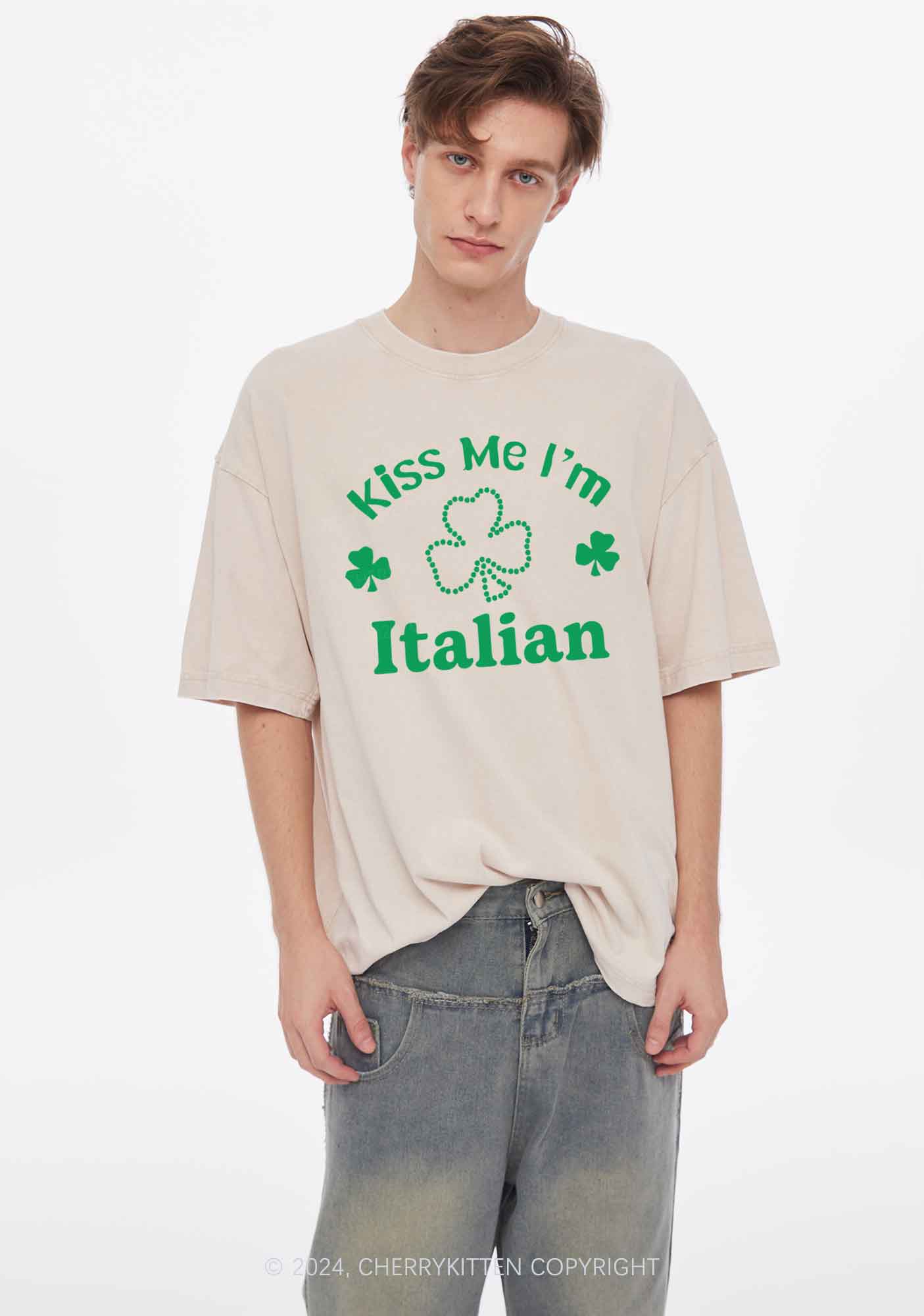 Kiss Me Im Italian St Patricks Y2K Washed Tee Cherrykitten - Image 3
