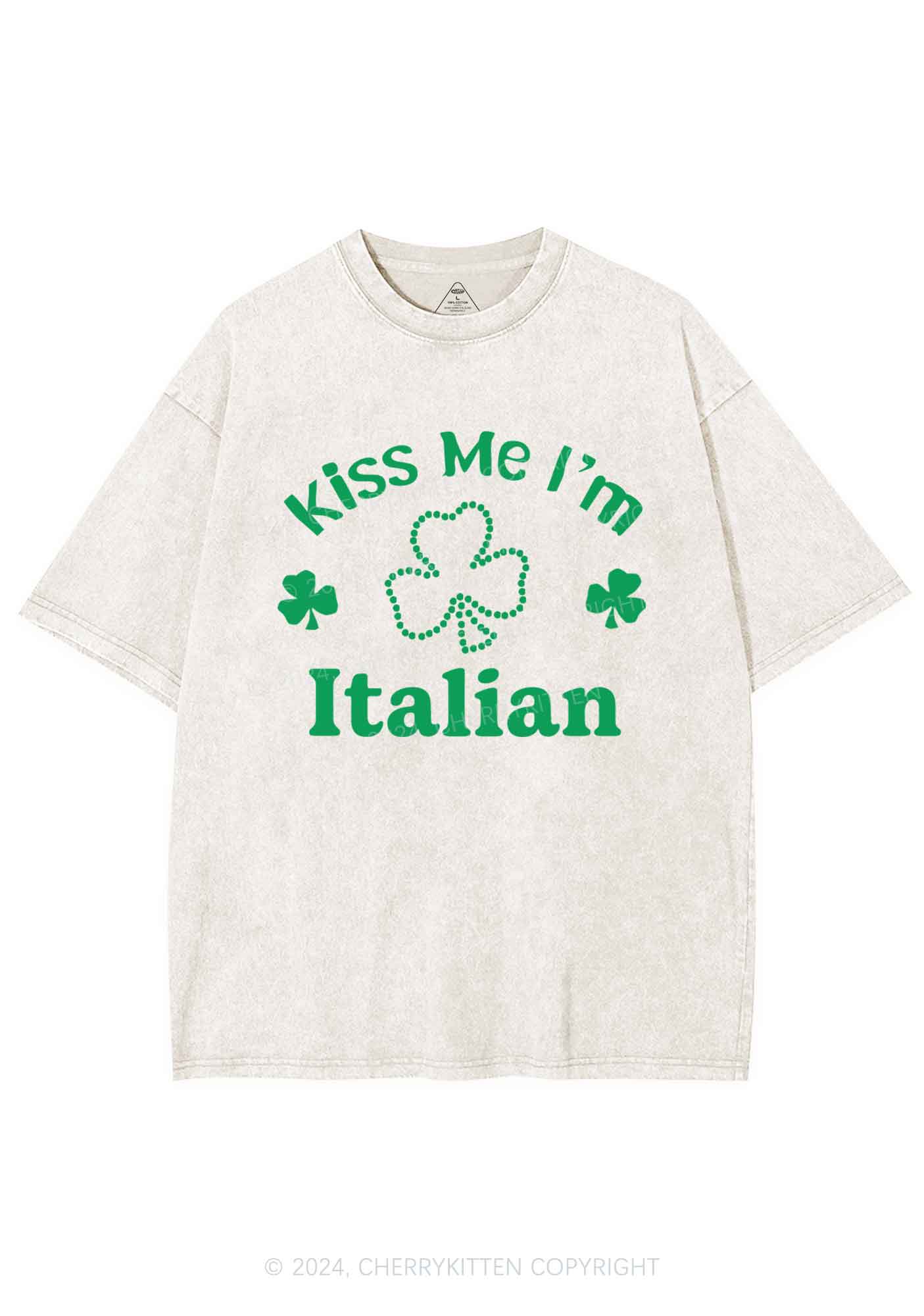 Kiss Me Im Italian St Patricks Y2K Washed Tee Cherrykitten - Image 6