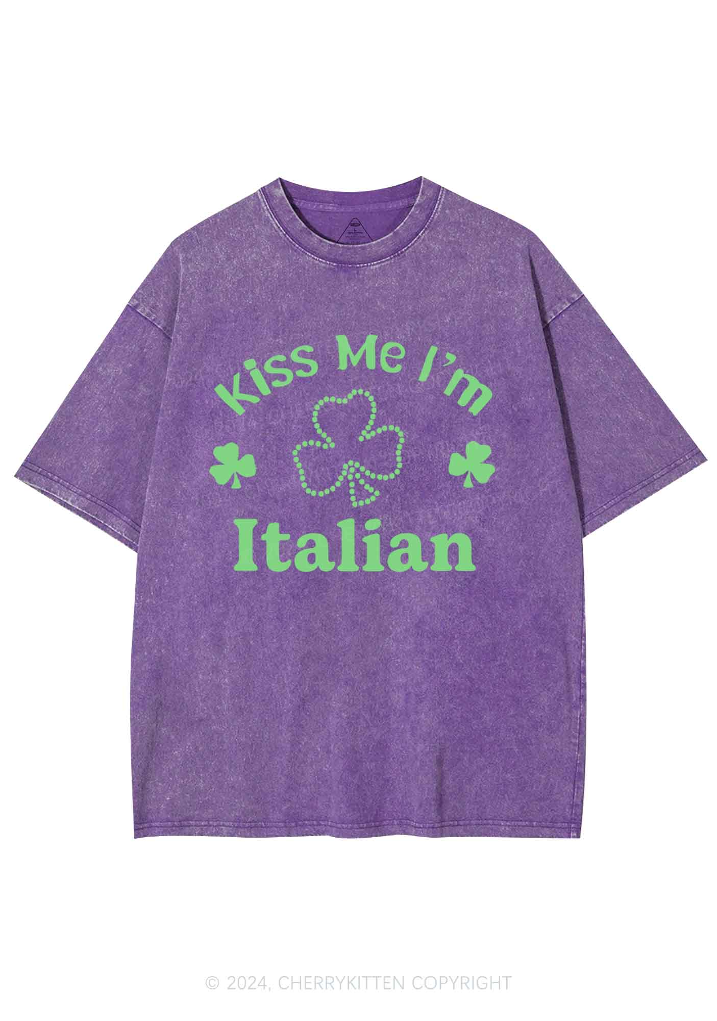 Kiss Me Im Italian St Patricks Y2K Washed Tee Cherrykitten - Image 8