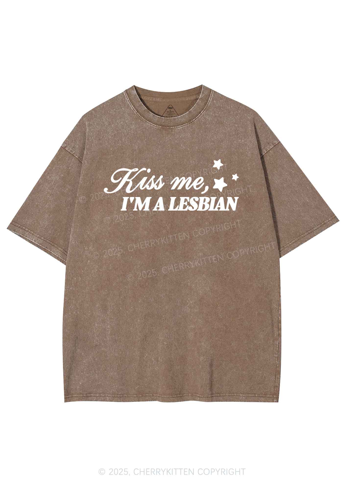 Kiss Me Im Lesbian Pride Y2K Shirts Washed Tee Cherrykitten - Image 6