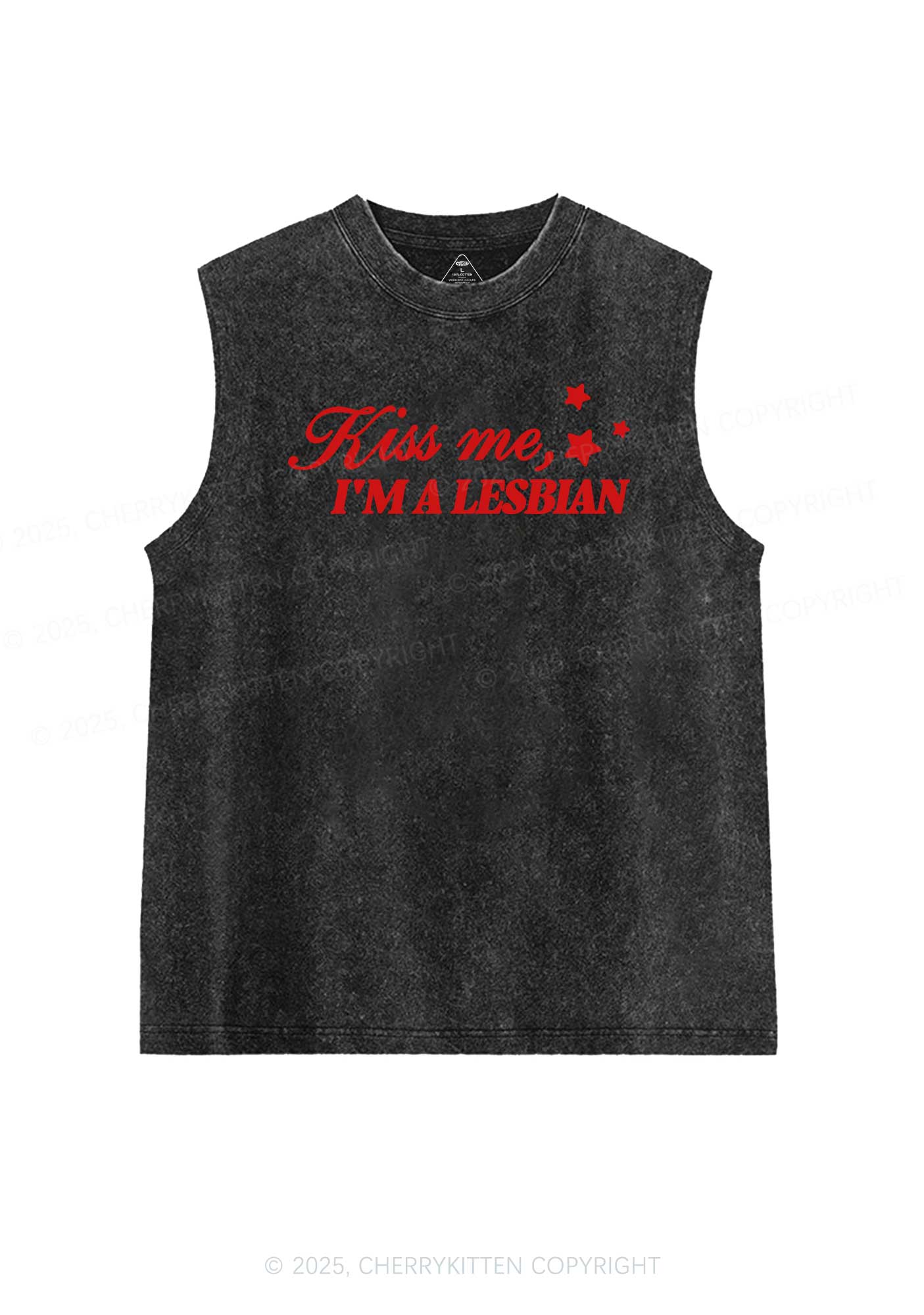 Kiss Me Im Lesbian Pride Y2K Washed Muscle Tank Cherrykitten - Image 3