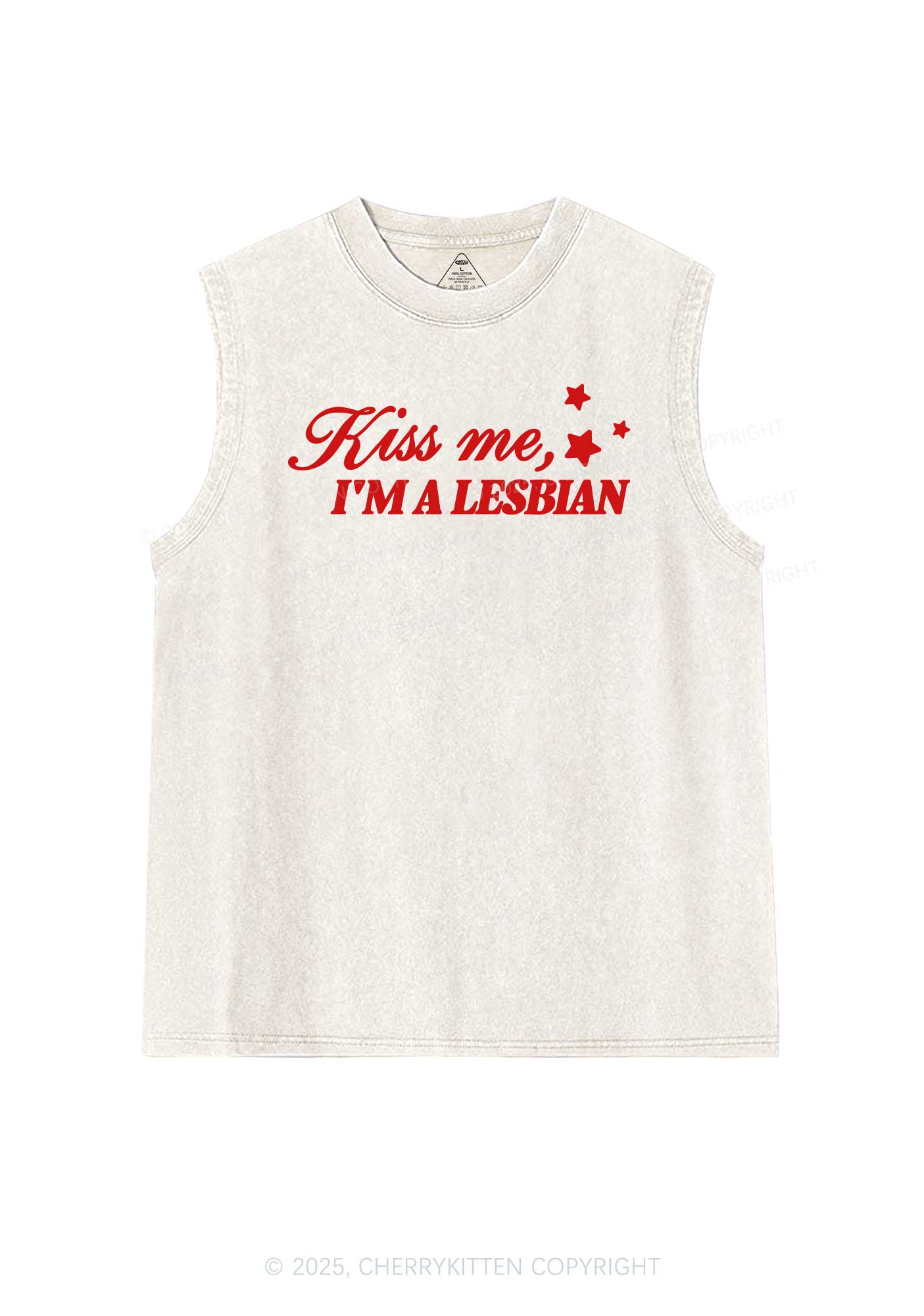 Kiss Me Im Lesbian Pride Y2K Washed Muscle Tank Cherrykitten - Image 4