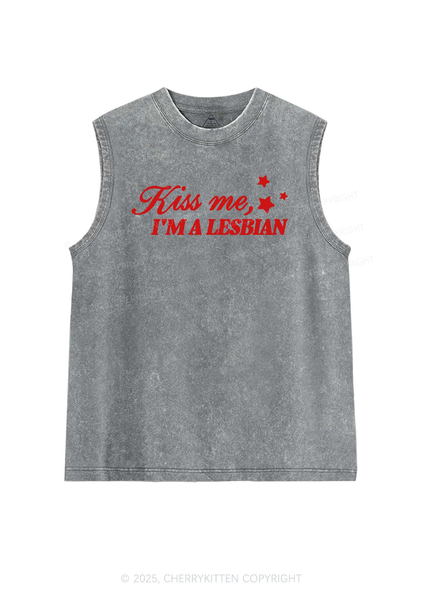 Kiss Me Im Lesbian Pride Y2K Washed Muscle Tank Cherrykitten - Image 5