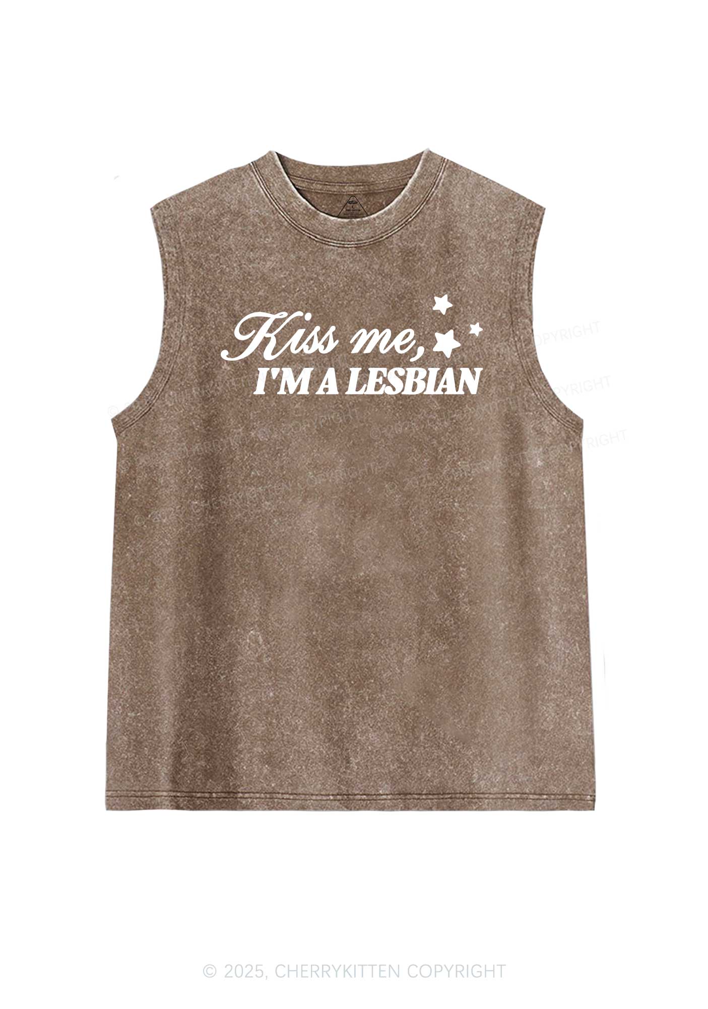 Kiss Me Im Lesbian Pride Y2K Washed Muscle Tank Cherrykitten - Image 6