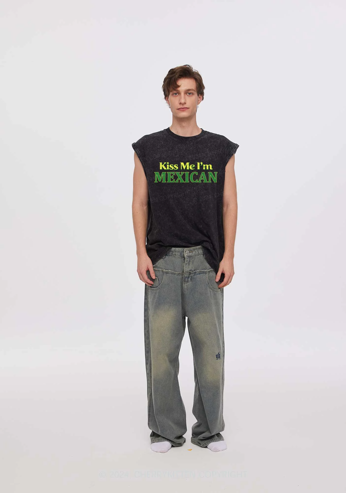 Kiss Me Im Mexican St Patricks Y2K Washed Tank Cherrykitten - Image 2