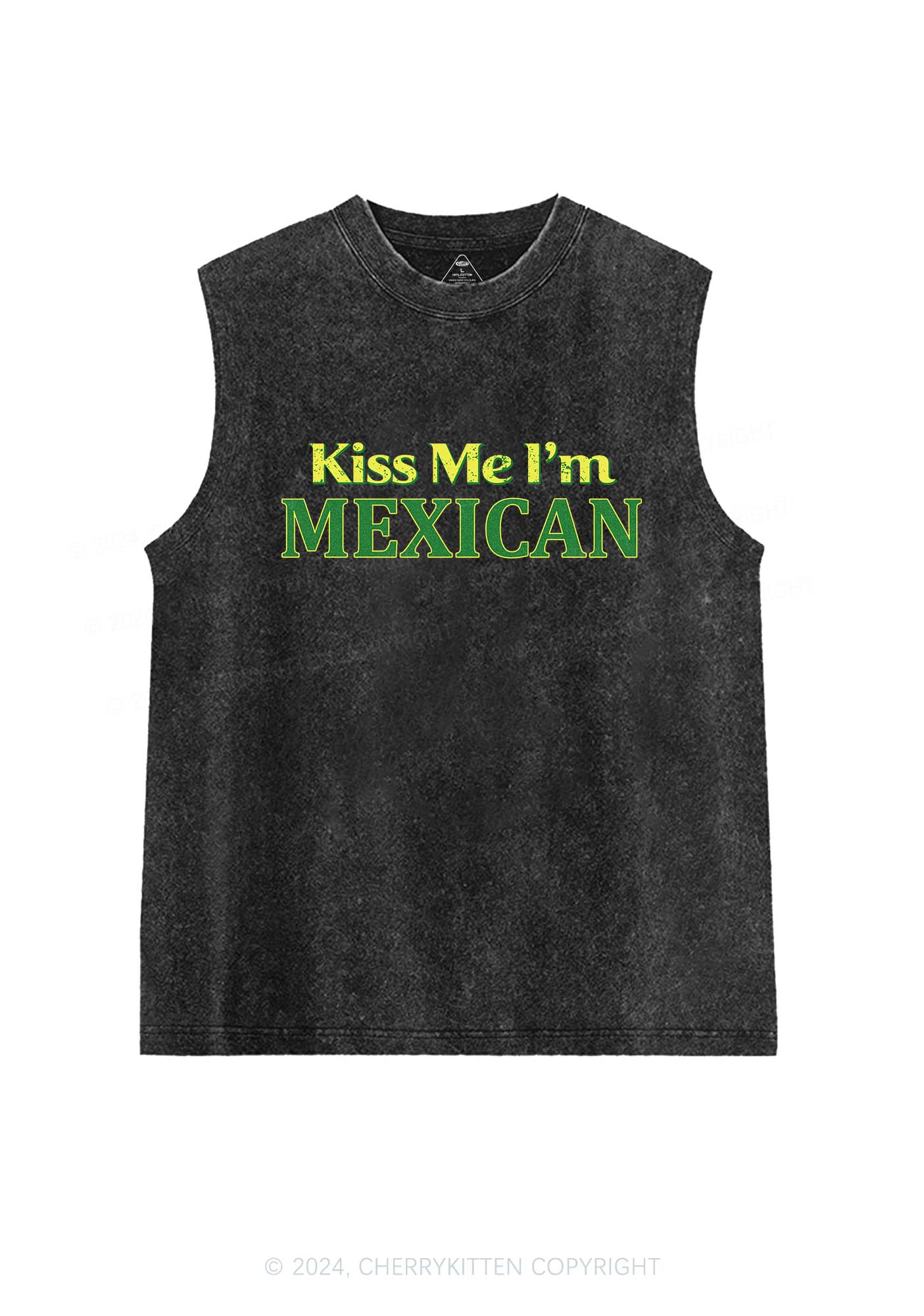 Kiss Me Im Mexican St Patricks Y2K Washed Tank Cherrykitten - Image 3