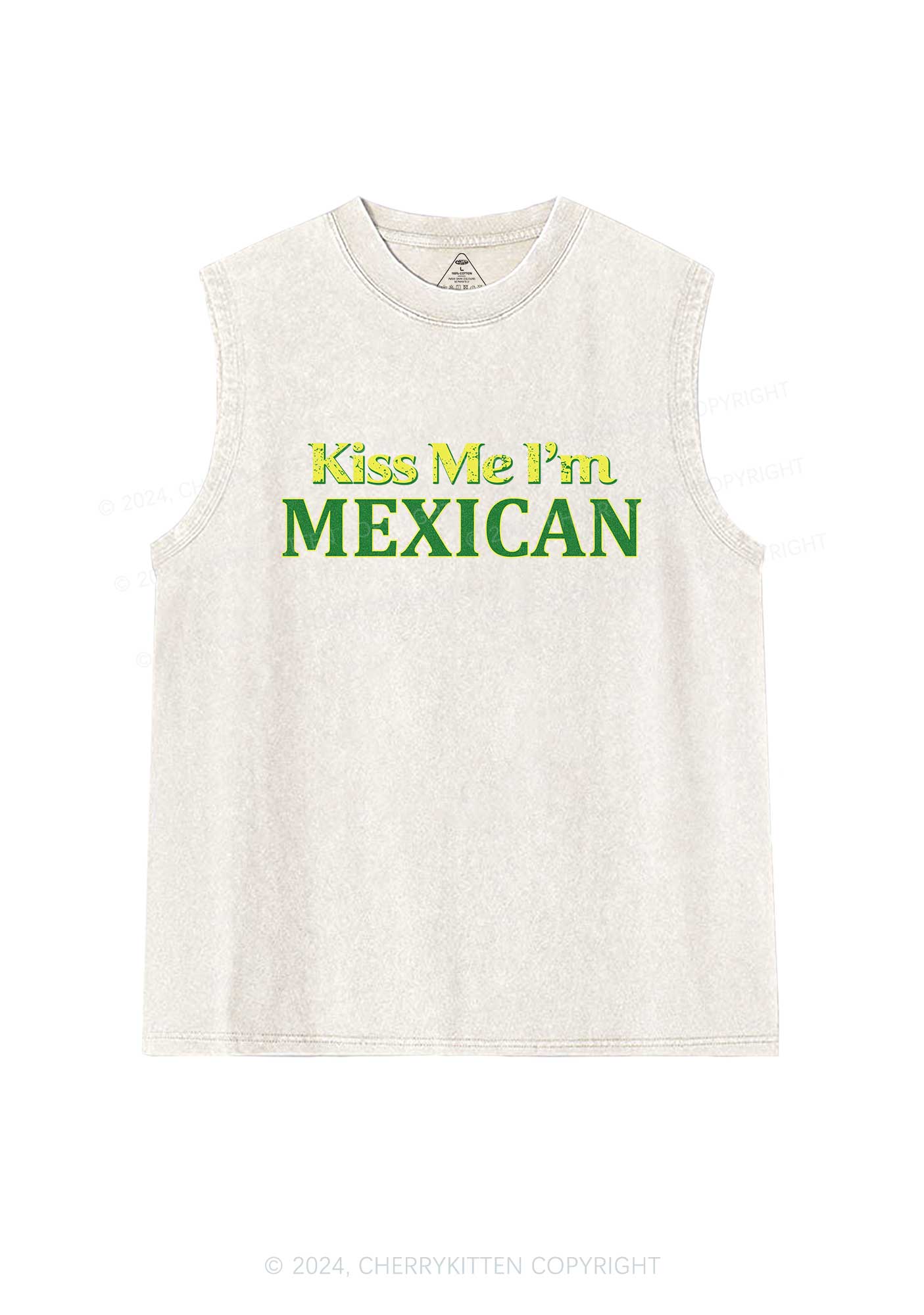 Kiss Me Im Mexican St Patricks Y2K Washed Tank Cherrykitten - Image 4