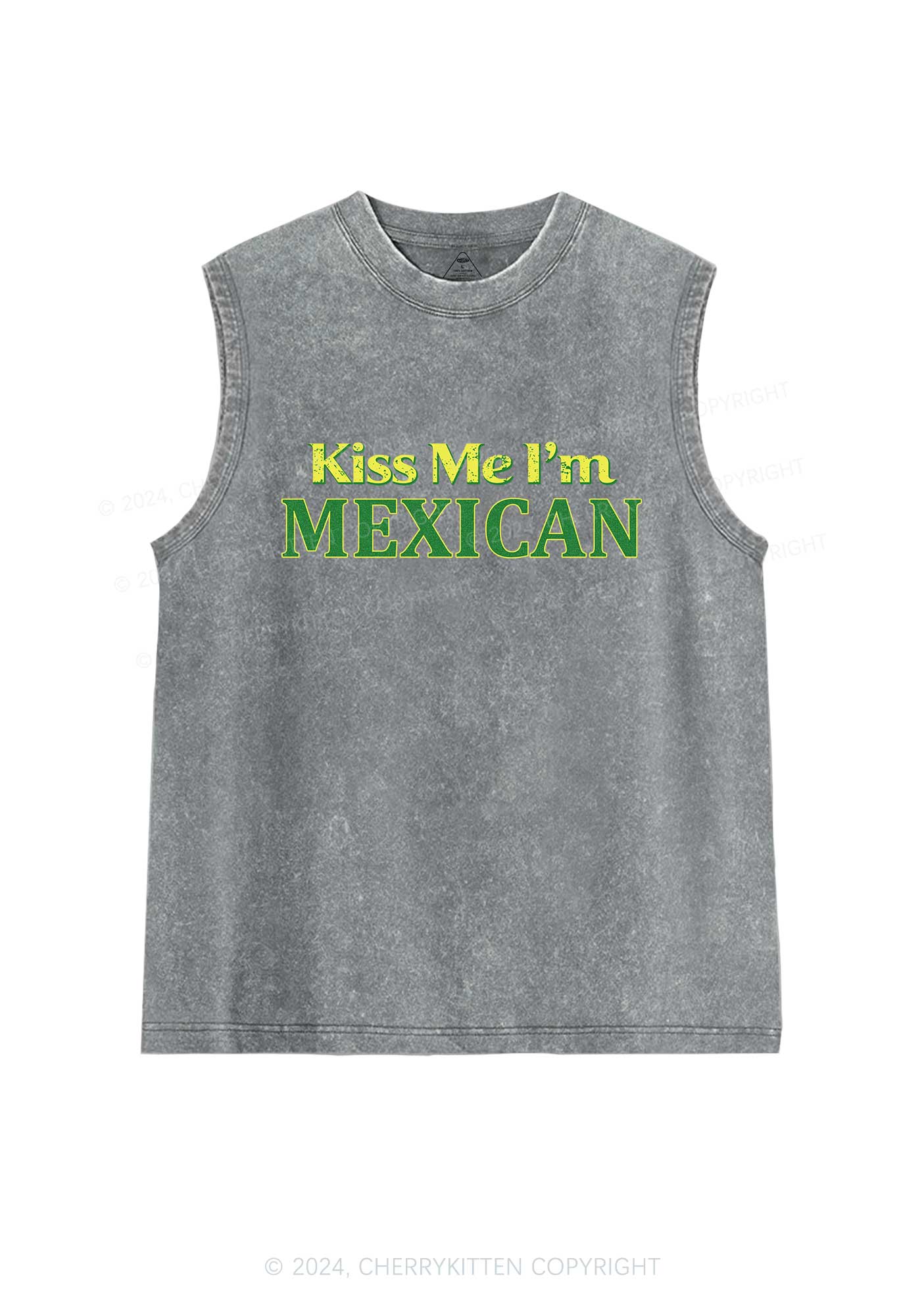 Kiss Me Im Mexican St Patricks Y2K Washed Tank Cherrykitten - Image 6