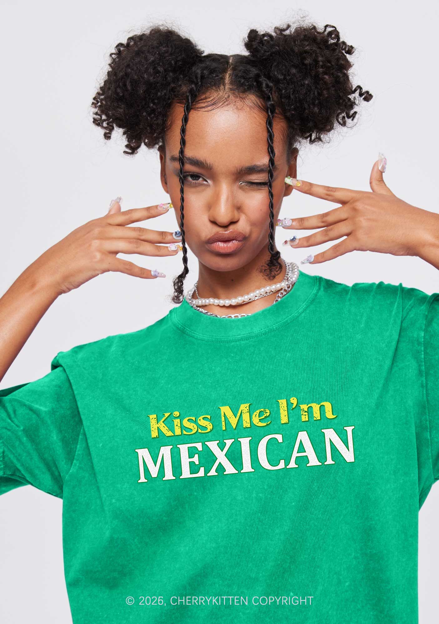 Kiss Me Im Mexican St Patricks Y2K Washed Tee Cherrykitten - Image 2