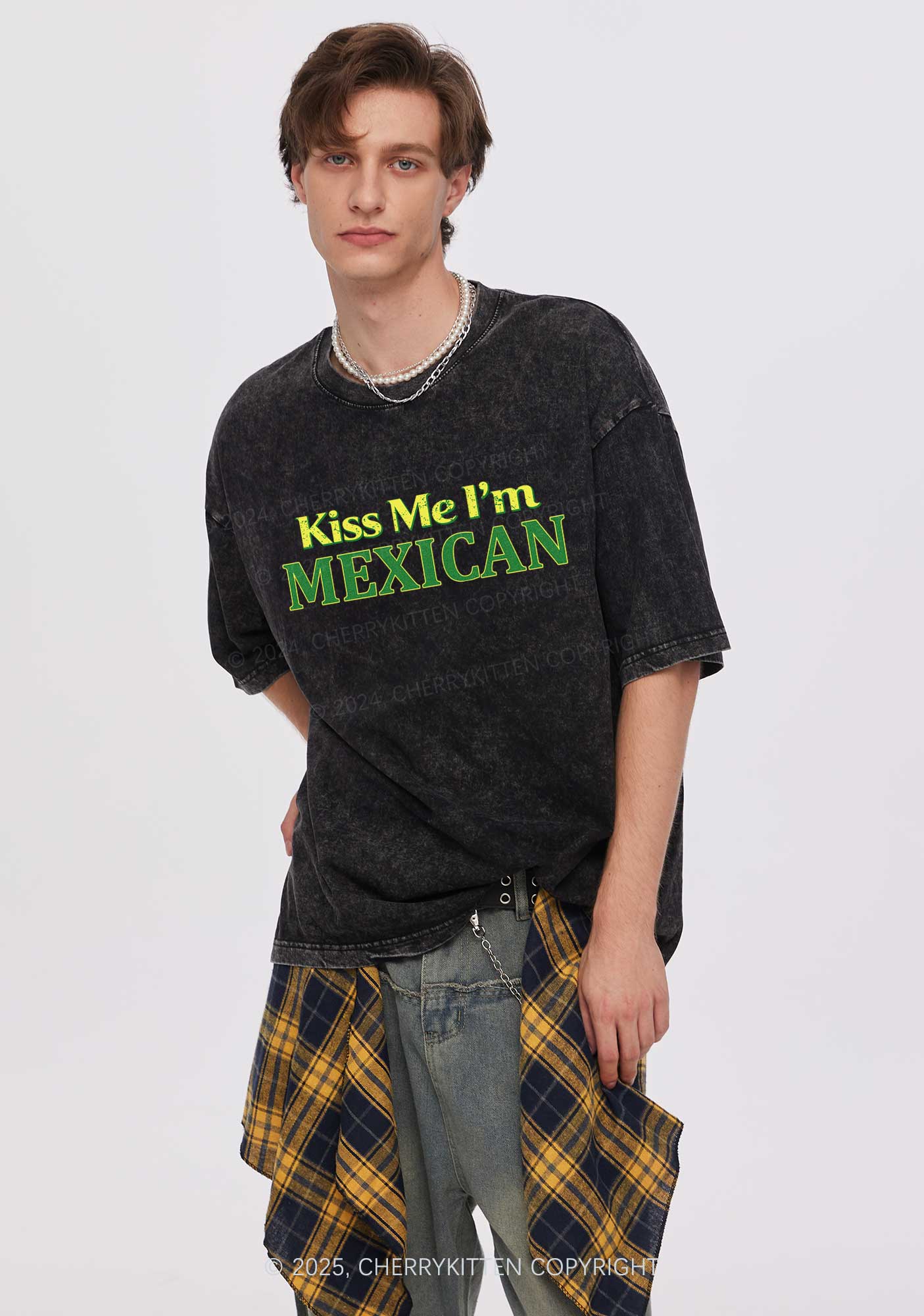 Kiss Me Im Mexican St Patricks Y2K Washed Tee Cherrykitten - Image 3