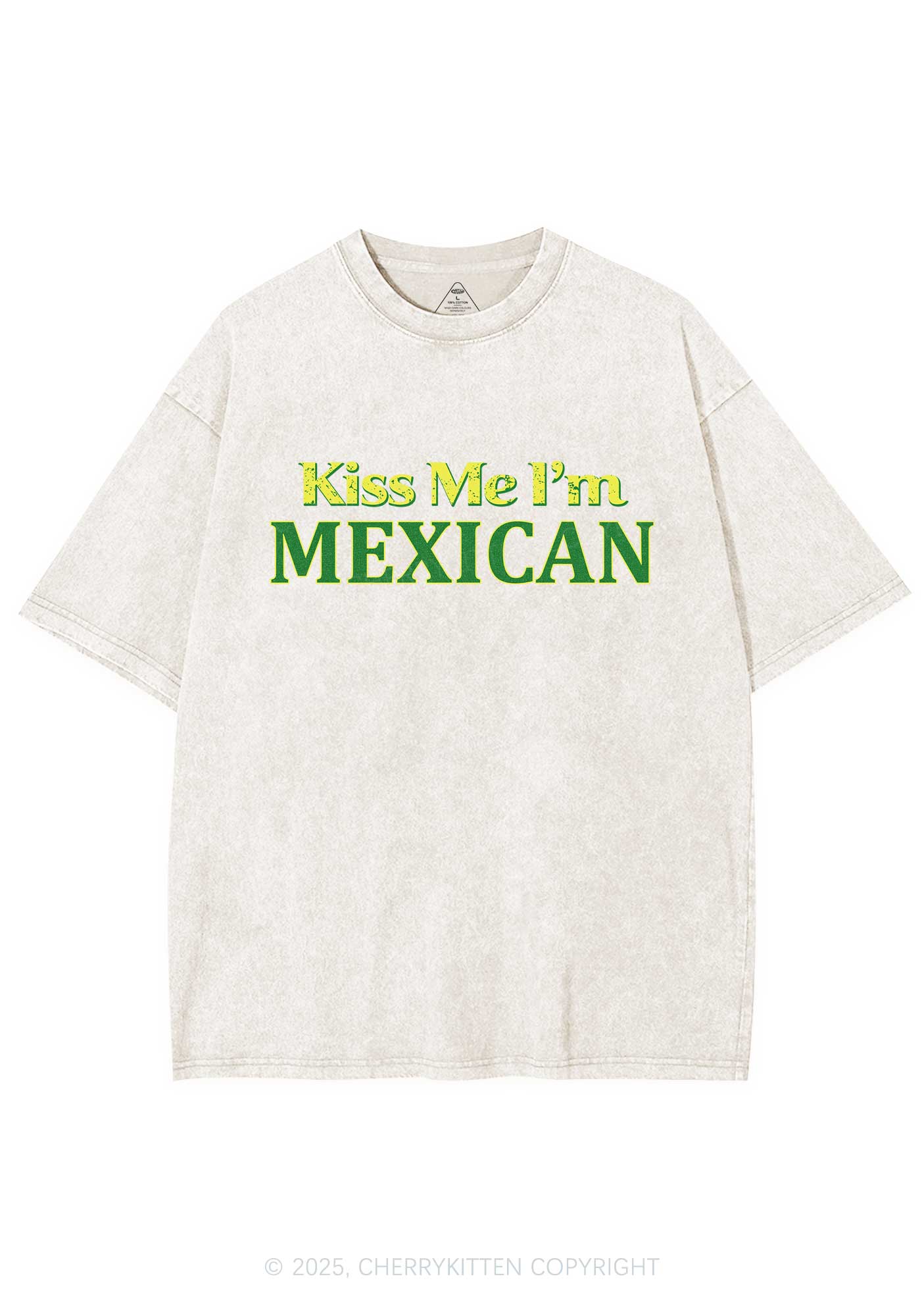 Kiss Me Im Mexican St Patricks Y2K Washed Tee Cherrykitten - Image 6