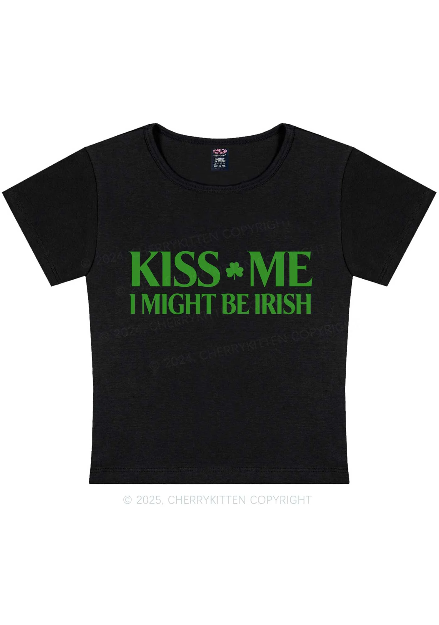 Kiss Me St Patricks Y2K Baby Tee Cherrykitten - Image 3
