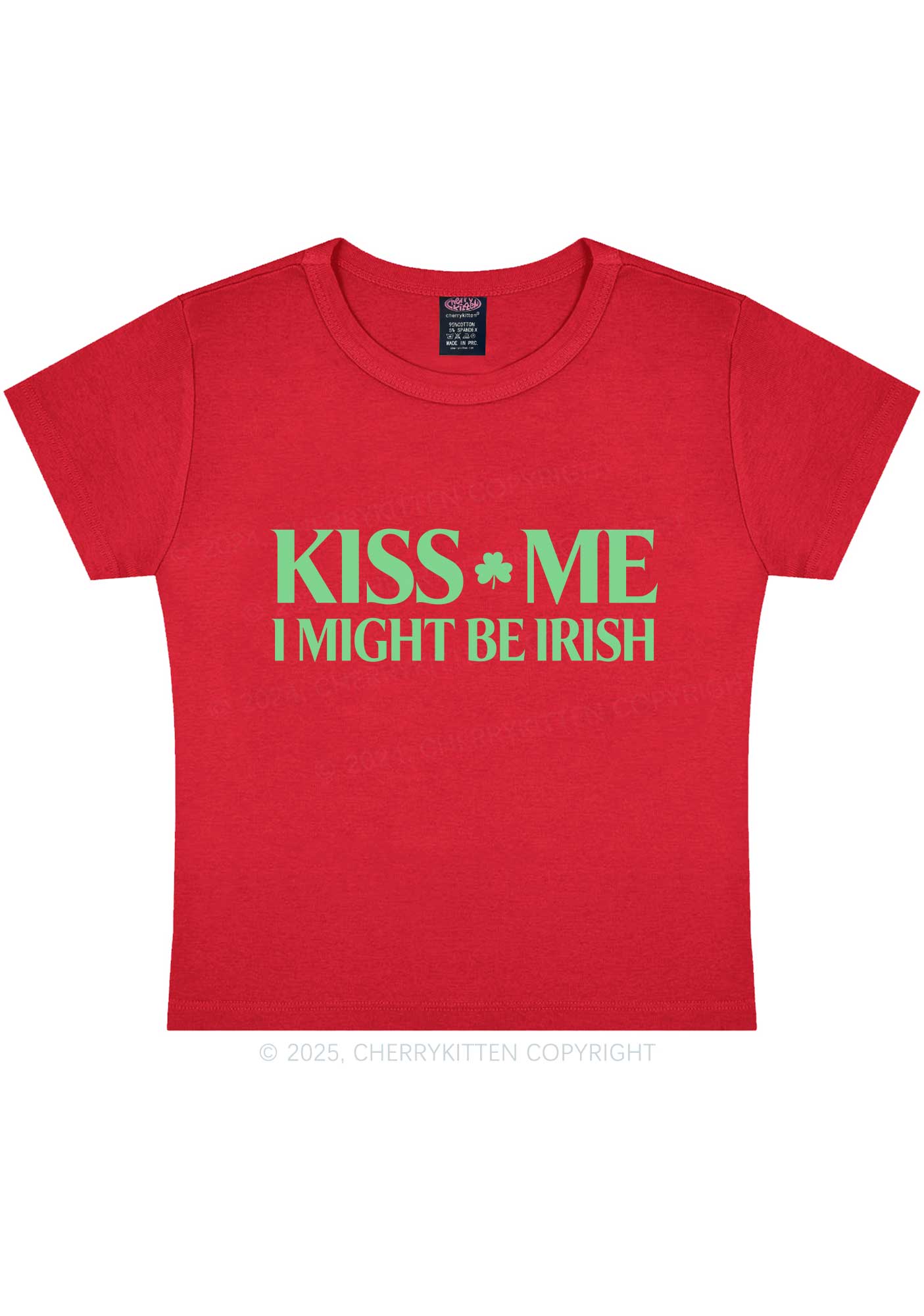 Kiss Me St Patricks Y2K Baby Tee Cherrykitten - Image 8