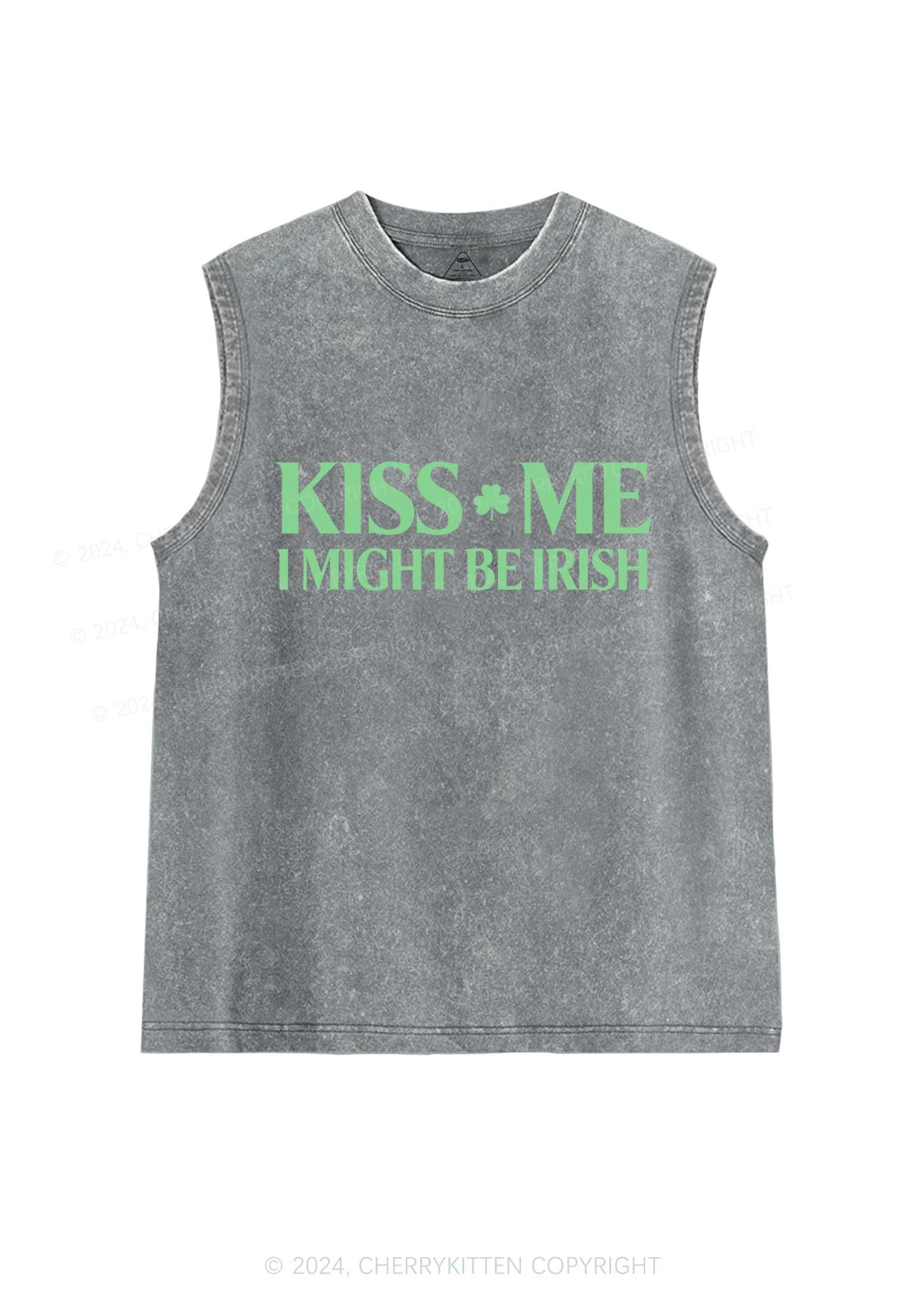 Kiss Me St Patricks Y2K Washed Tank Cherrykitten - Image 6