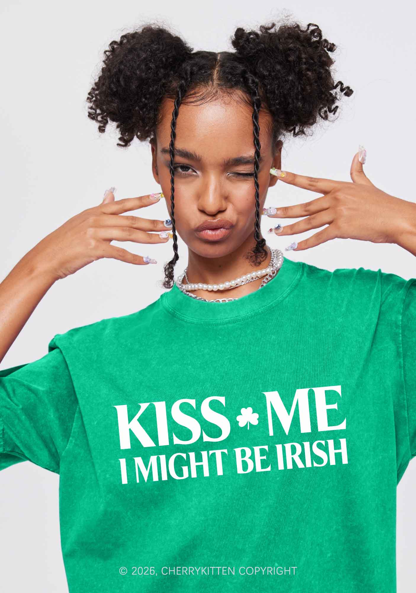 Kiss Me St Patricks Y2K Washed Tee Cherrykitten - Image 2