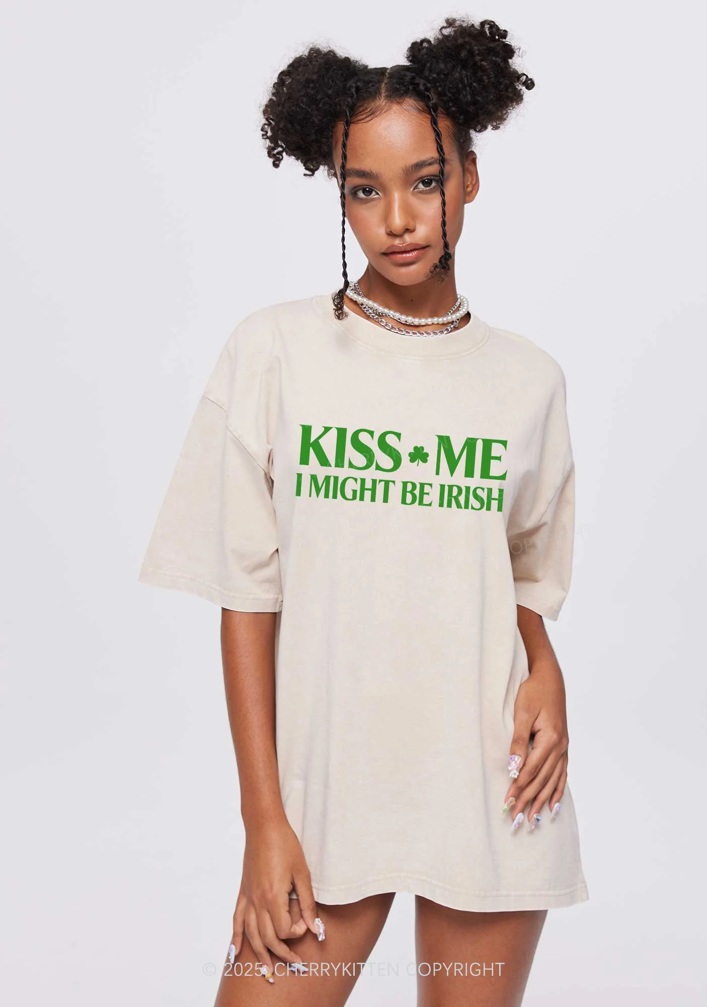 Kiss Me St Patricks Y2K Washed Tee Cherrykitten - Image 3