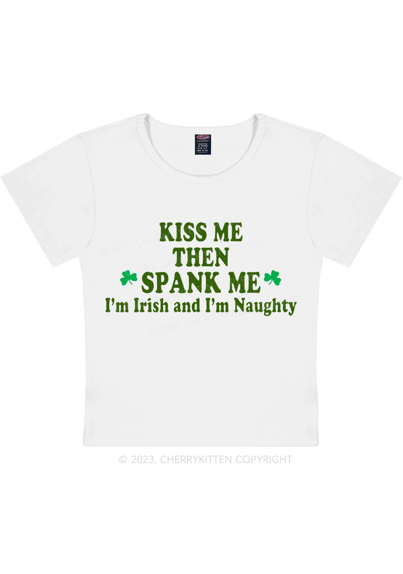 Kiss Me Then Spank Me St Patricks Y2K Baby Tee Cherrykitten - Image 3