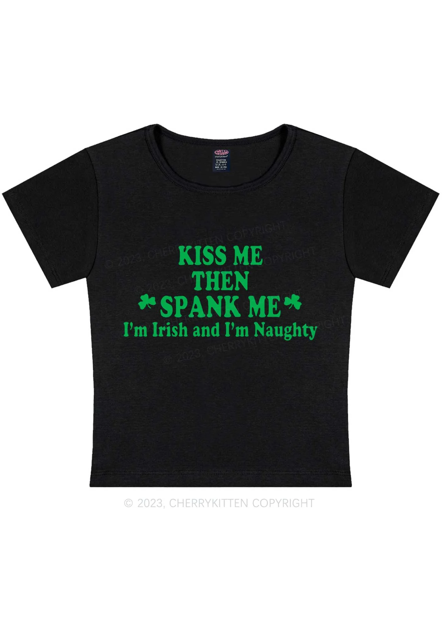 Kiss Me Then Spank Me St Patricks Y2K Baby Tee Cherrykitten - Image 4
