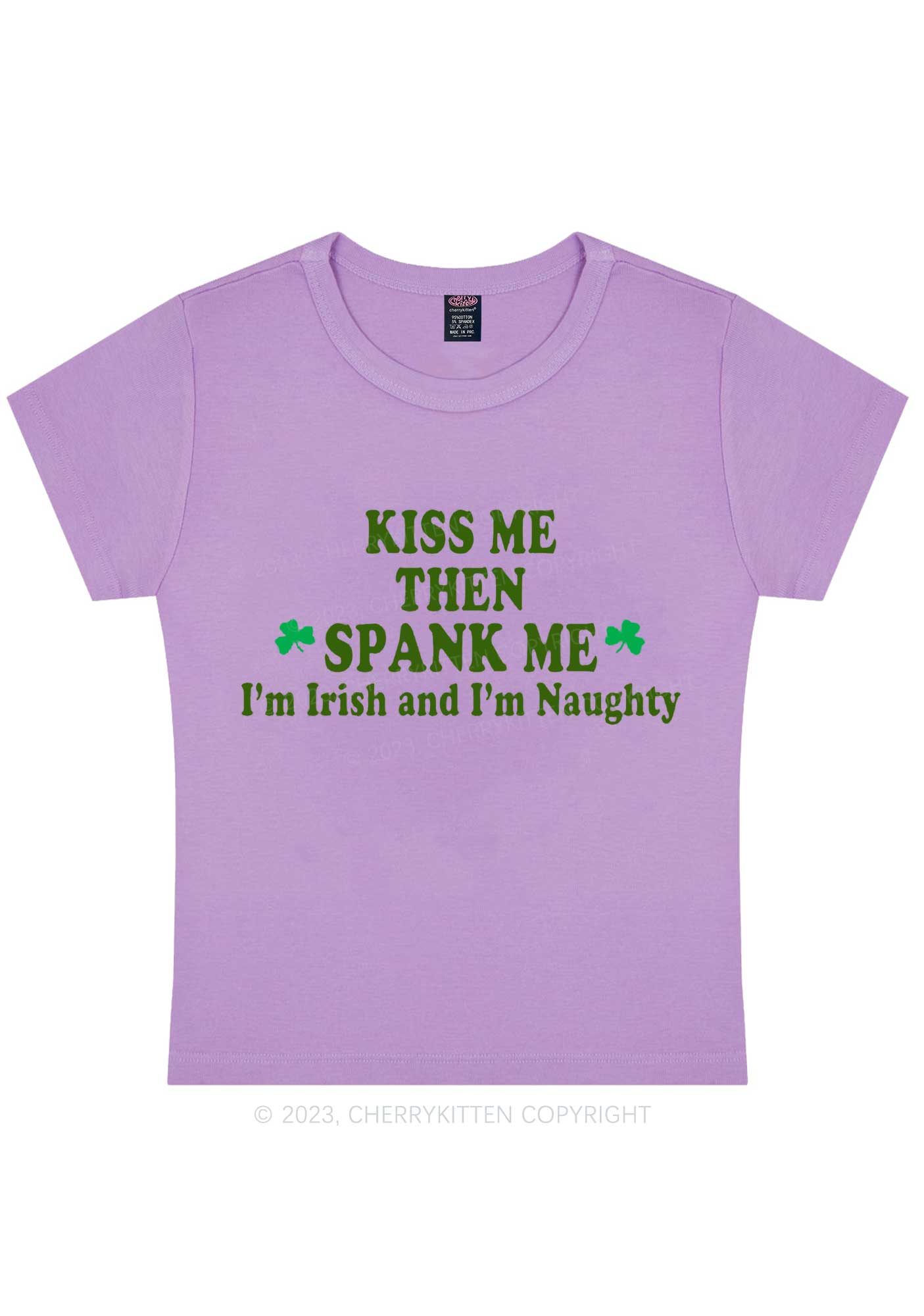 Kiss Me Then Spank Me St Patricks Y2K Baby Tee Cherrykitten - Image 6